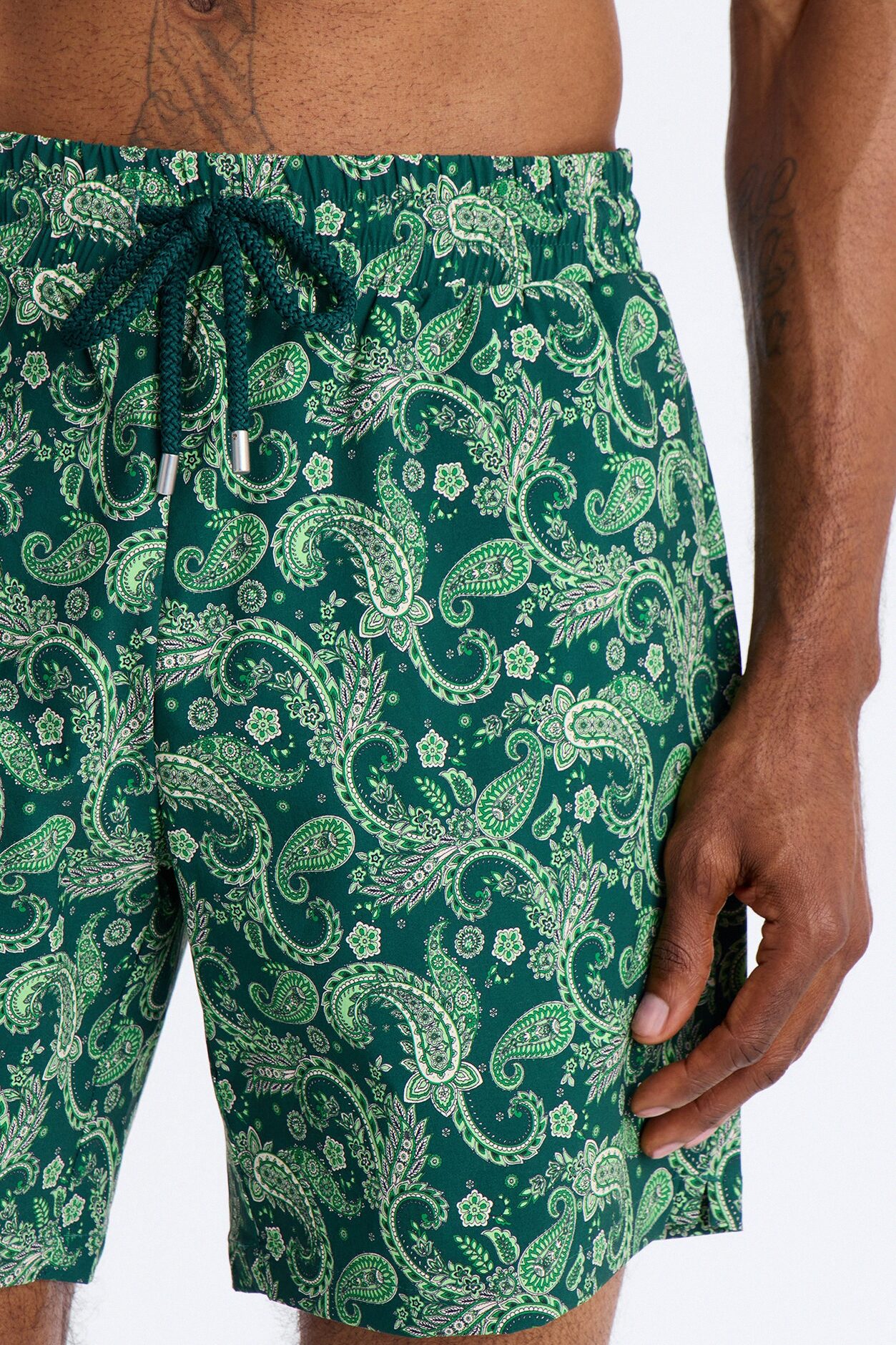Paisley Elevated Printed Swim Trunk 7″ - Green