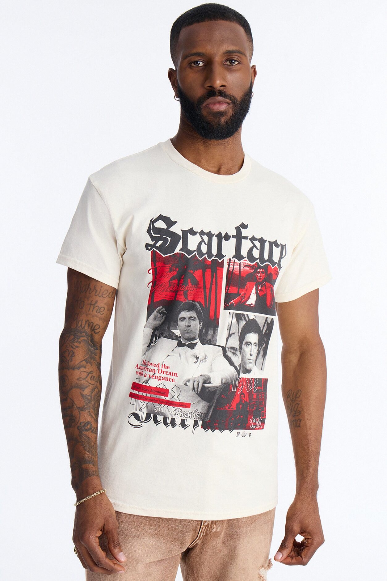 Scarface Embroidery Short Sleeve Tee - Natural