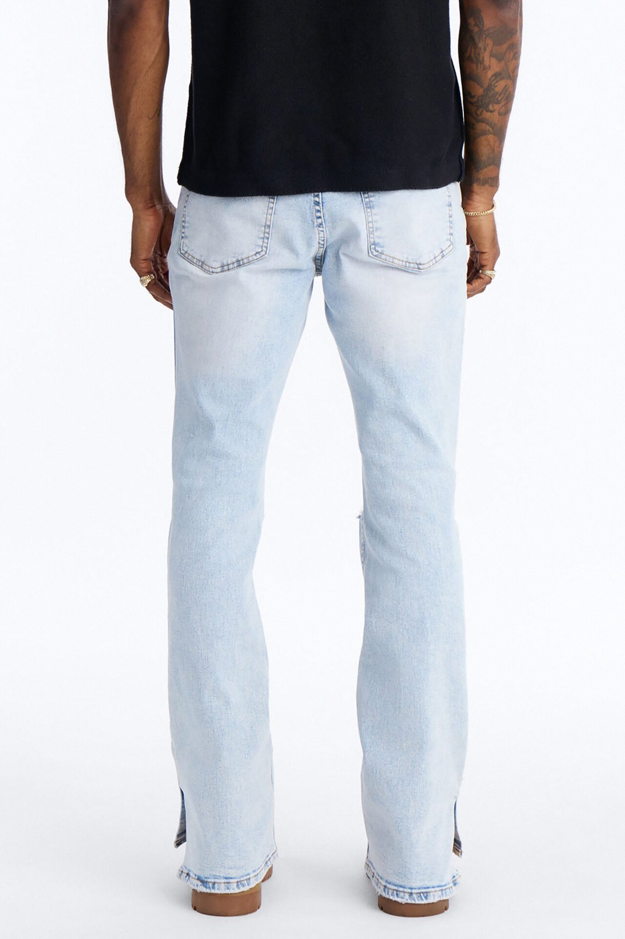Stacked Skinny Flare Slit Dare Me Distressed Jean - Light Blue Wash