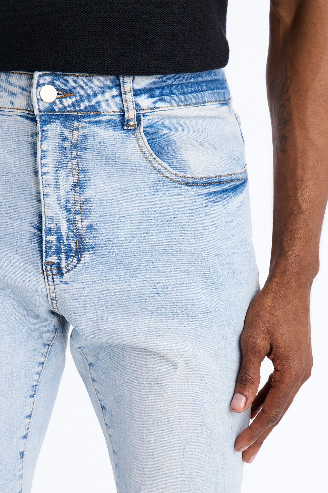 Stacked Skinny Flare Slit Dare Me Distressed Jean - Light Blue Wash