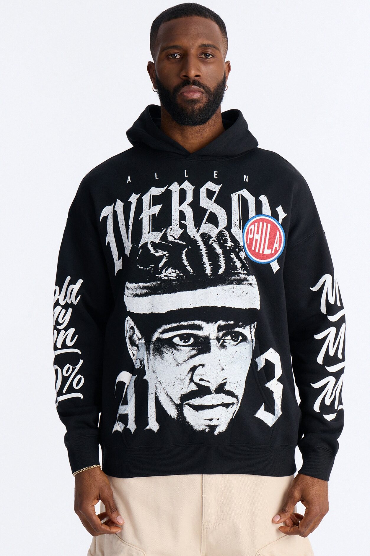 Allen Iverson MVP Embroidery Patch Oversized Hoodie - Black