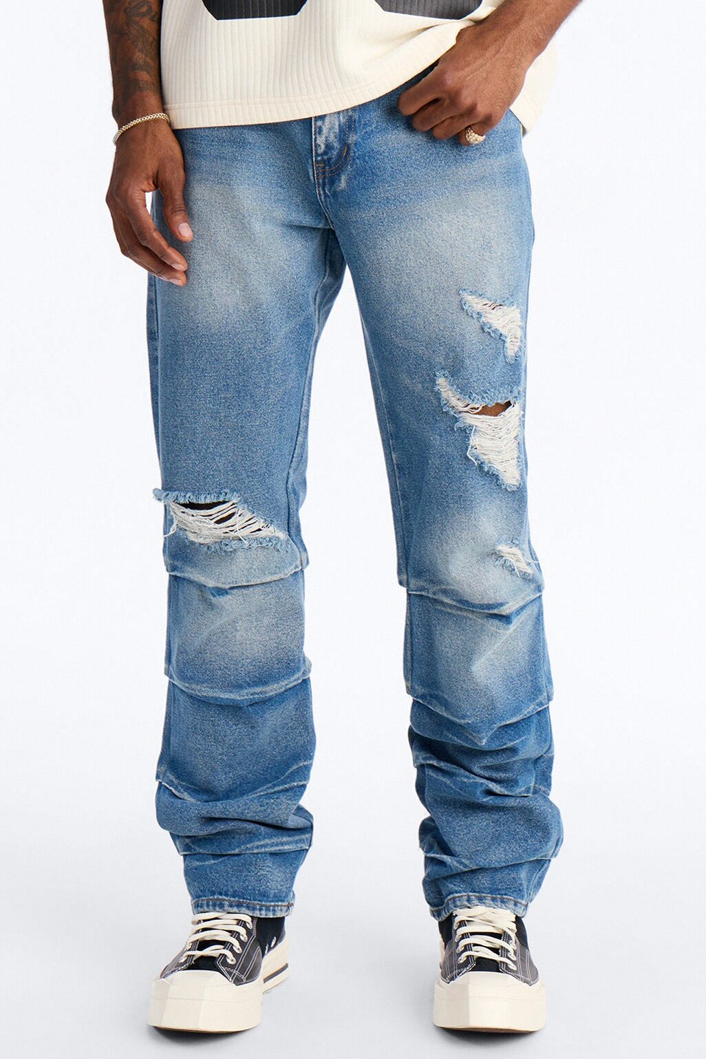 Straight Down The Street Ripped Jeans - Medium Blue Wash