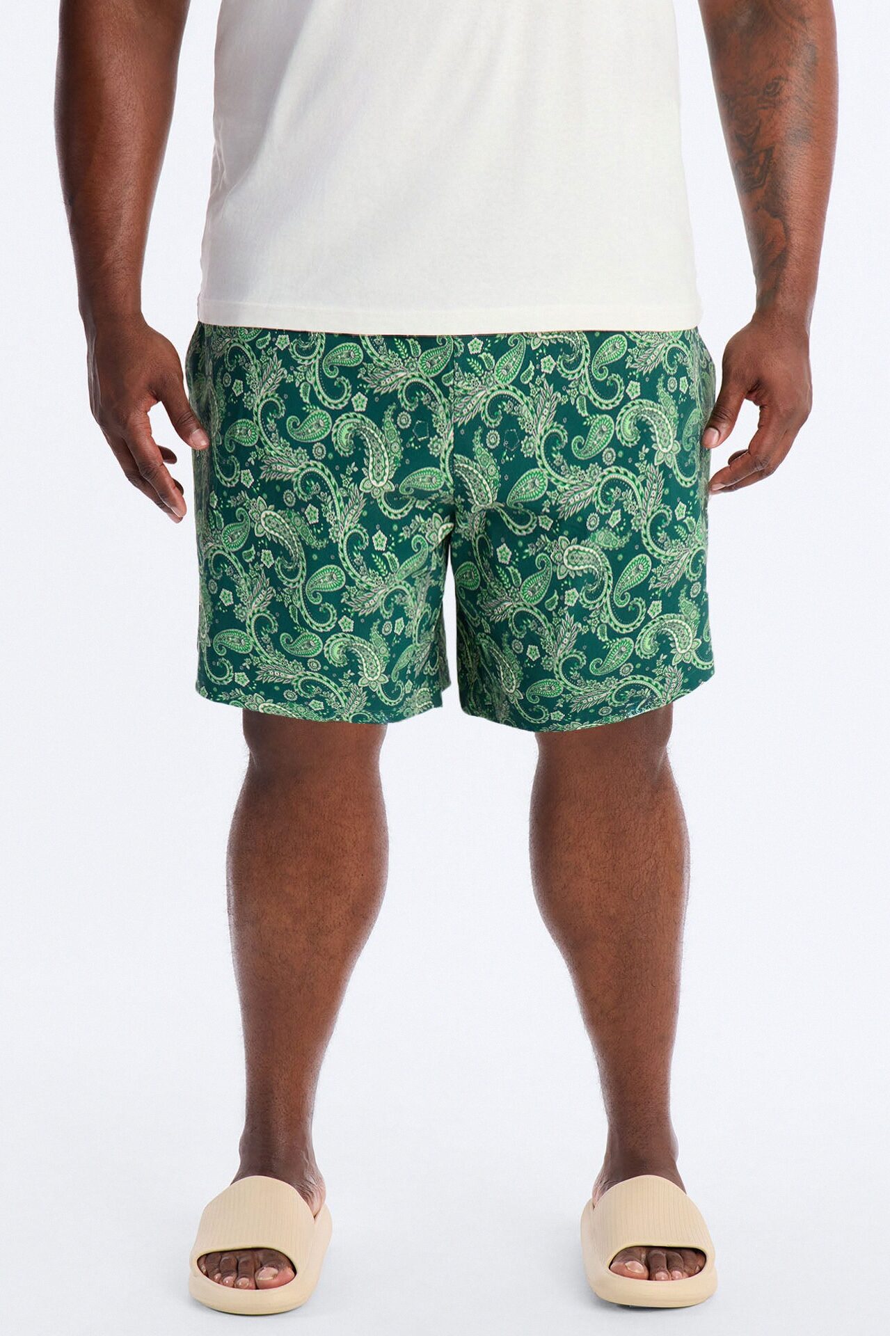 Paisley Elevated Printed Swim Trunk 7″ - Green