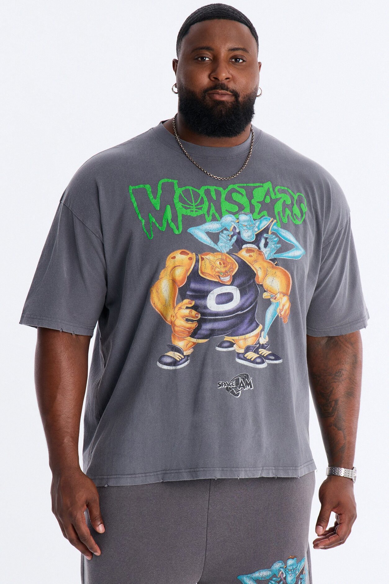 Space Jam Monstars Puff Print Premium Short Sleeve Shirt - Charcoal
