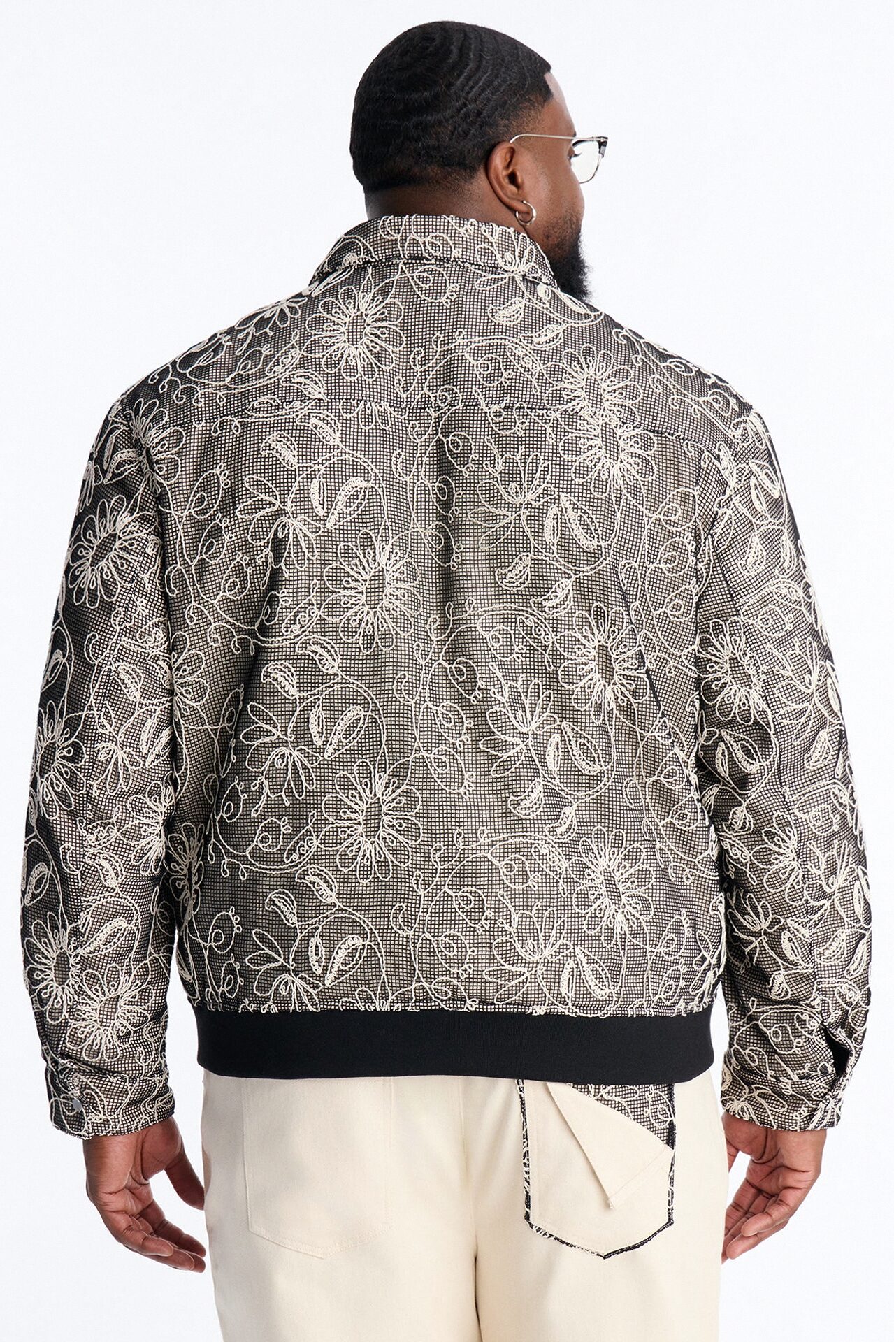 Textured Paradise Thread Zip Jacket - Black