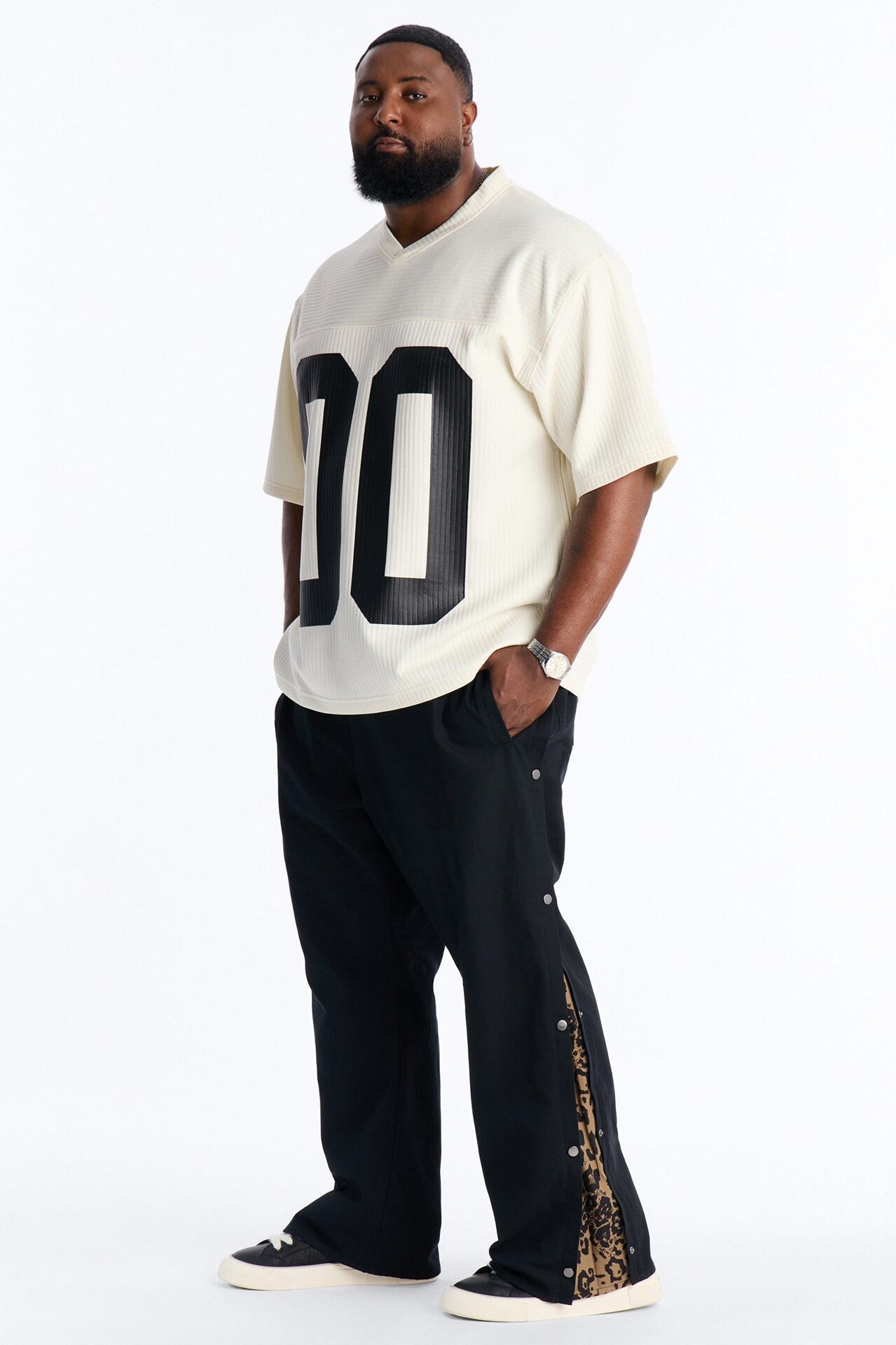 Straight Print Hint Studded Pant - Black