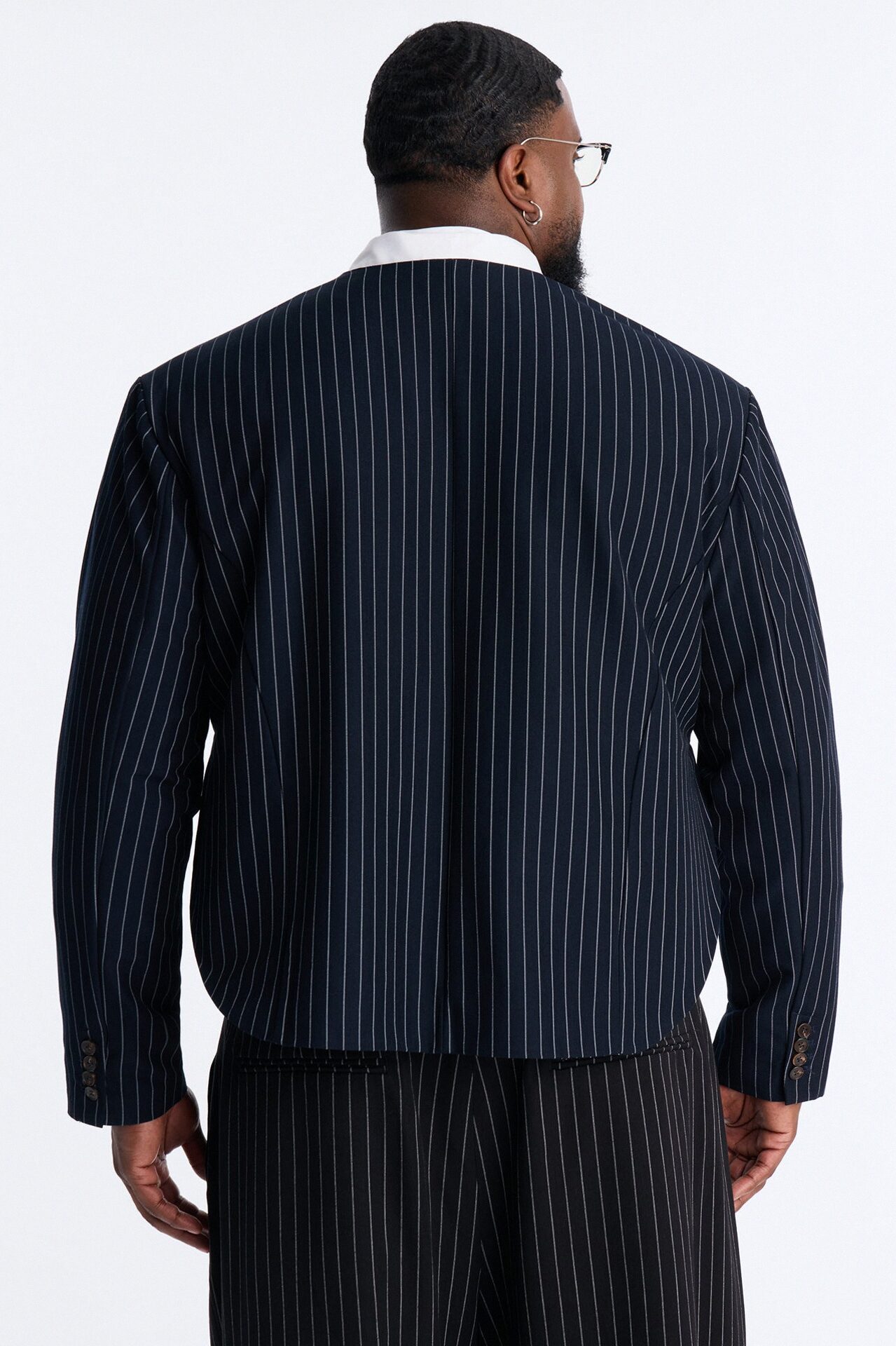 Boxy Cropped Pin Striped Cut Out Blazer - Blue
