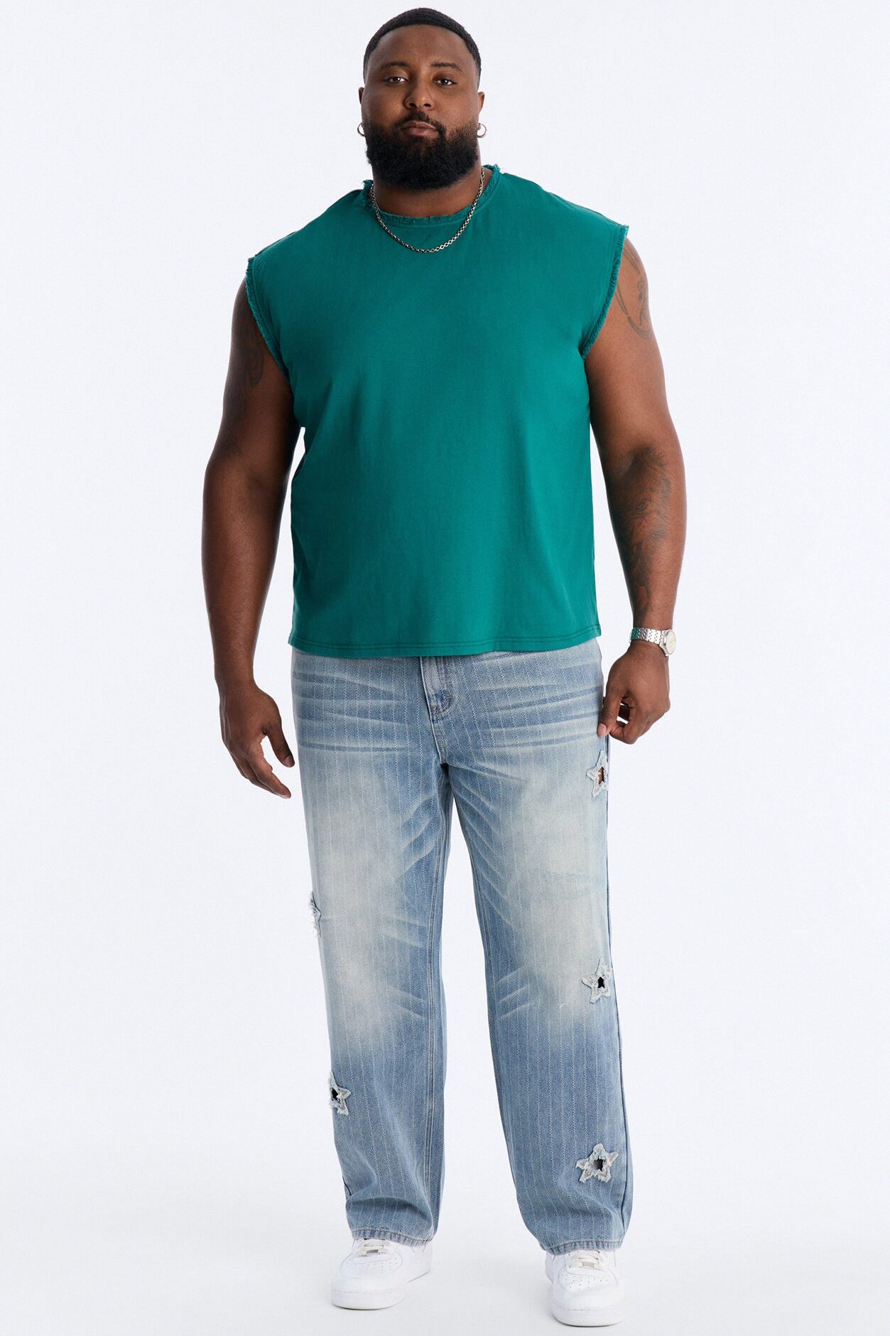 Relaxed Raw Edge Muscle Tee - Hunter Green