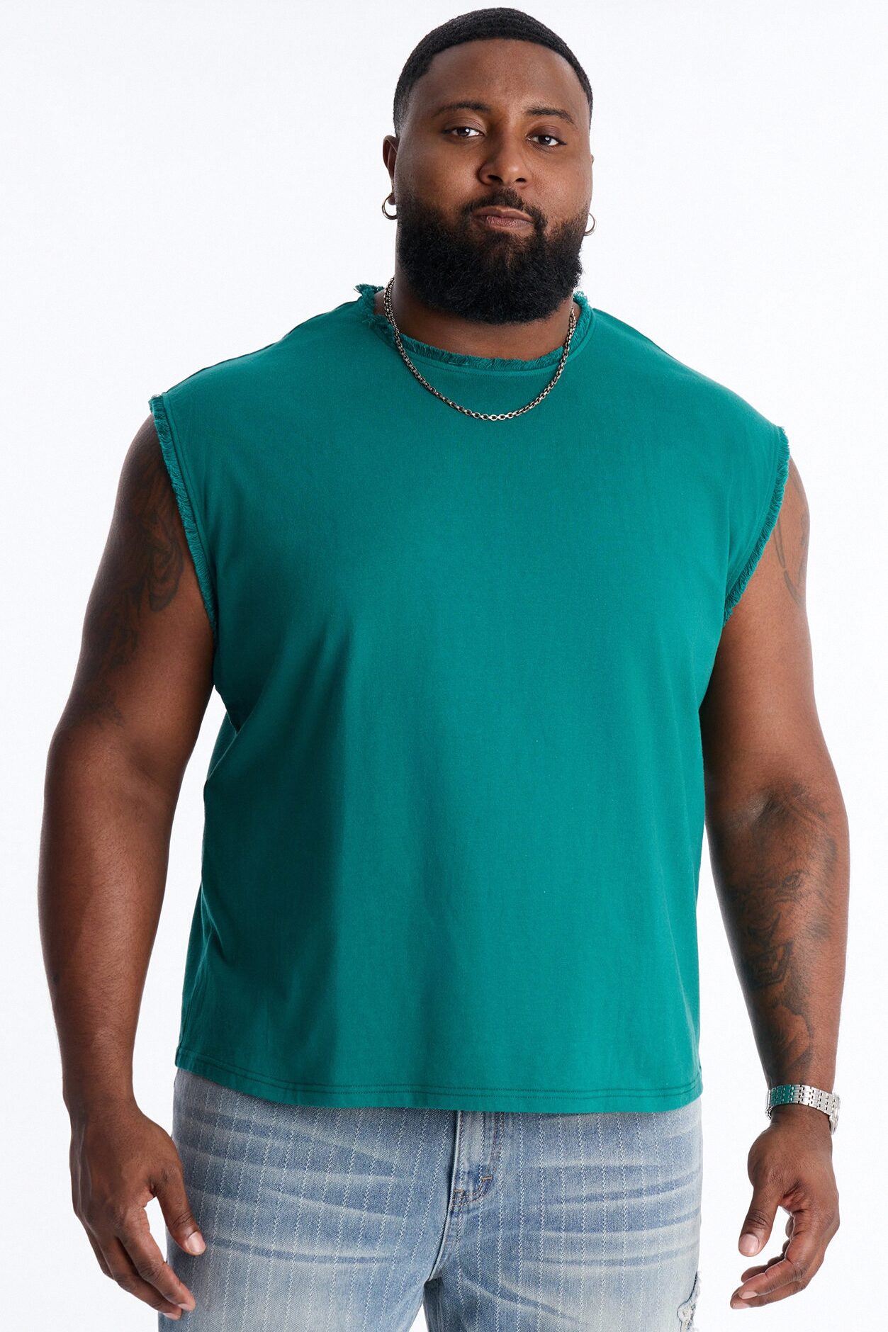 Relaxed Raw Edge Muscle Tee - Hunter Green