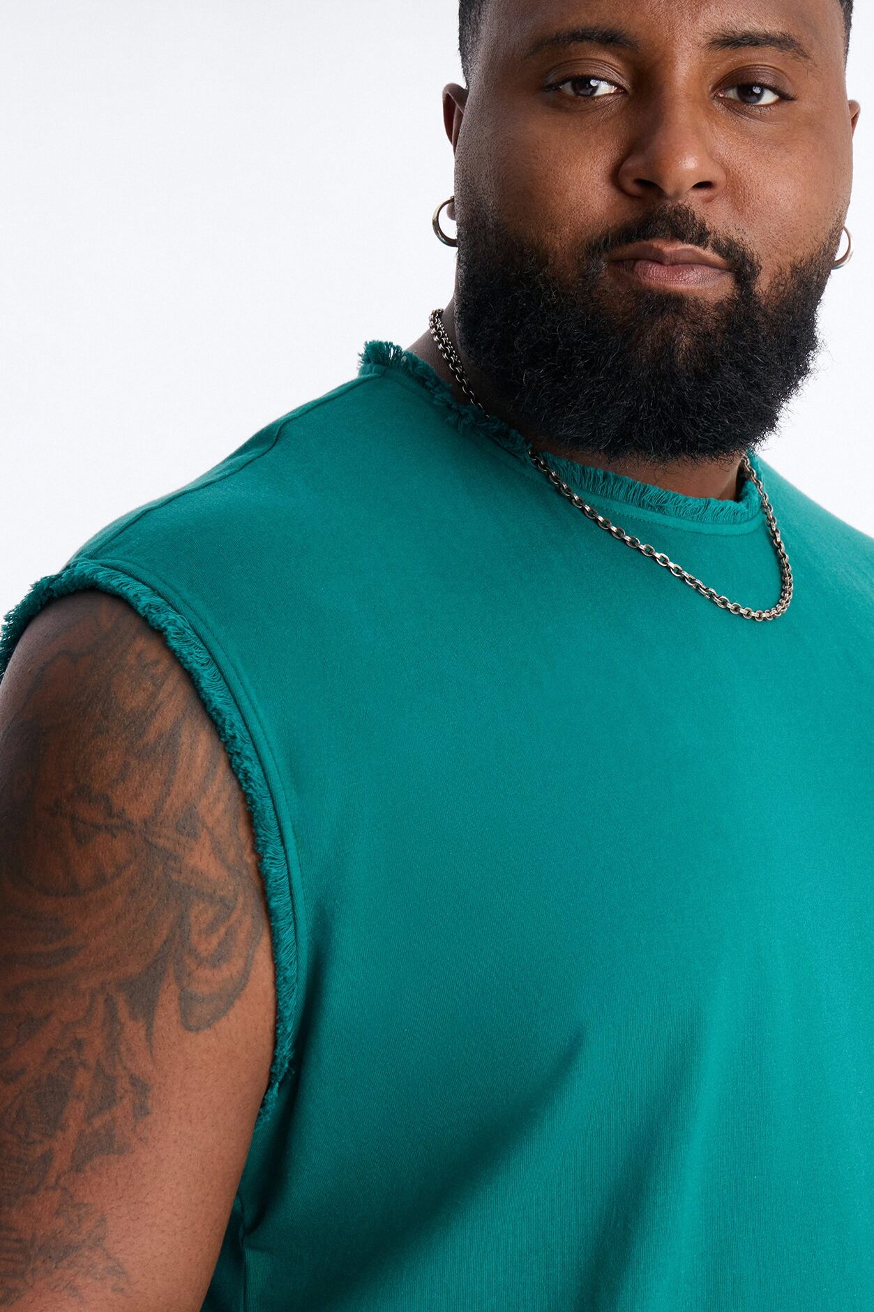 Relaxed Raw Edge Muscle Tee - Hunter Green