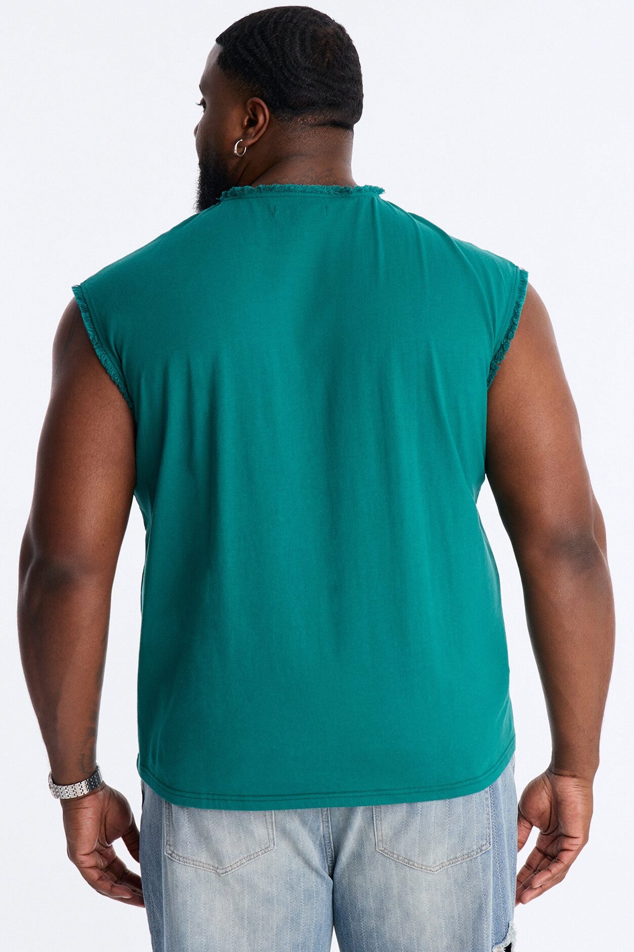 Relaxed Raw Edge Muscle Tee - Hunter Green