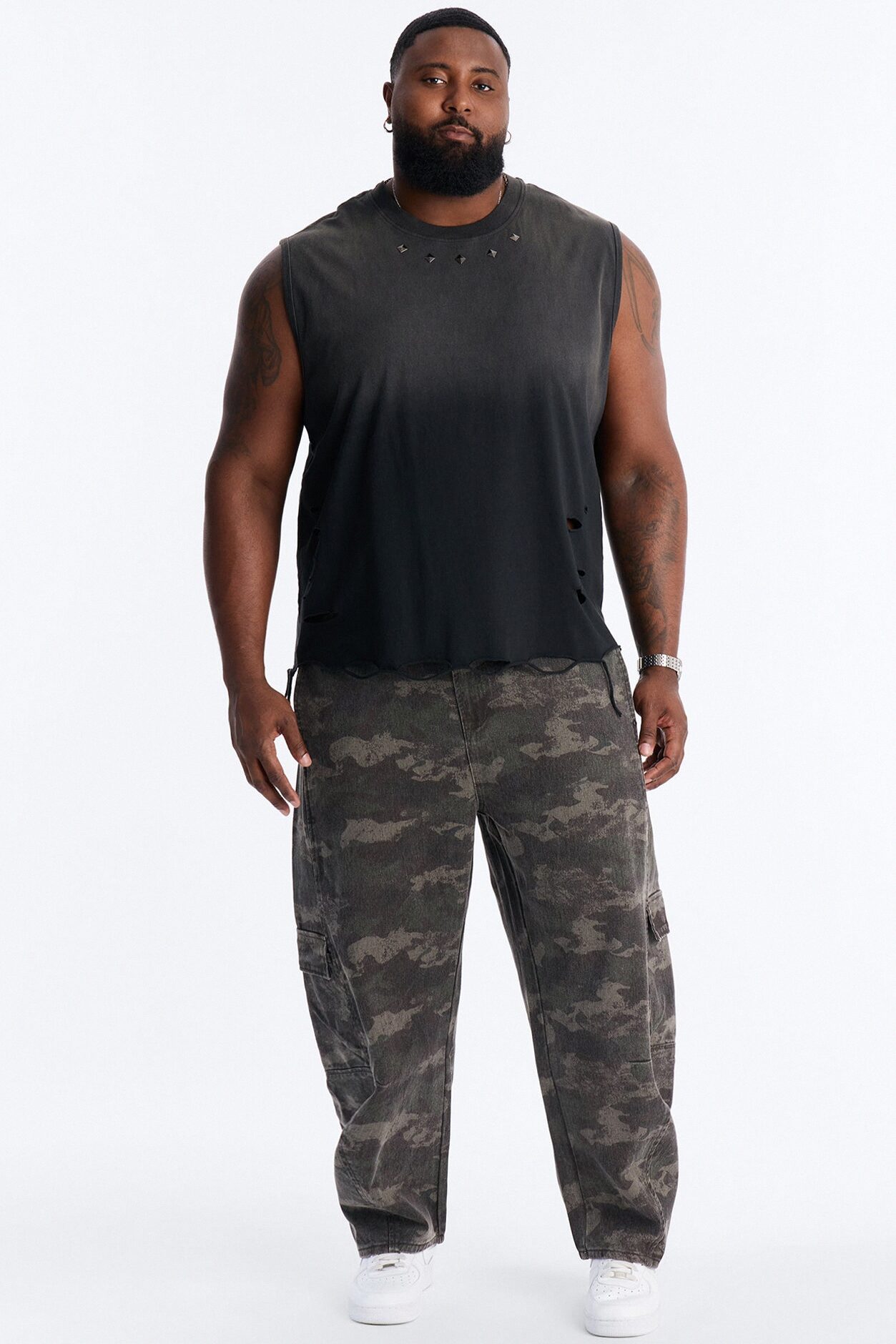 Washed Embellished Muscle Tee - Black