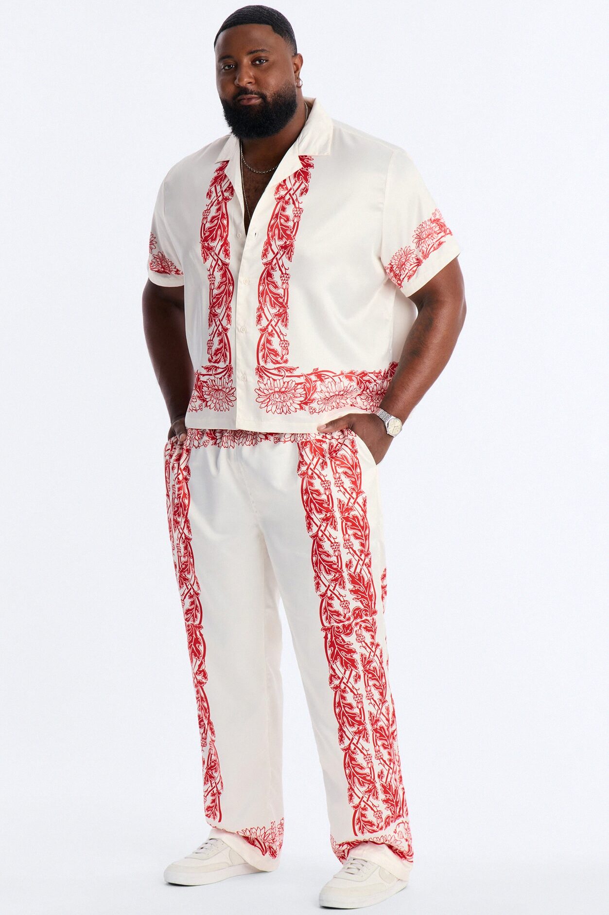 KOS Cuban Collar Button Up Shirt - White