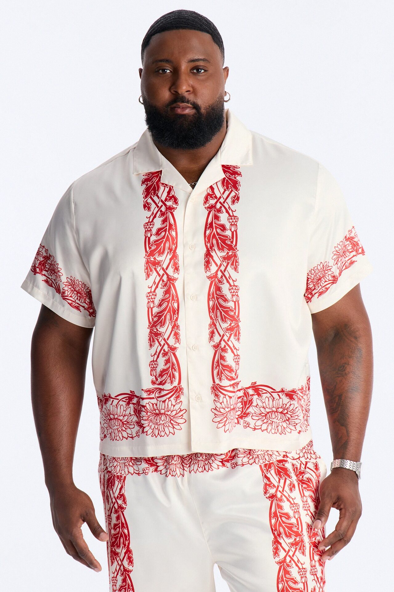 KOS Cuban Collar Button Up Shirt - White