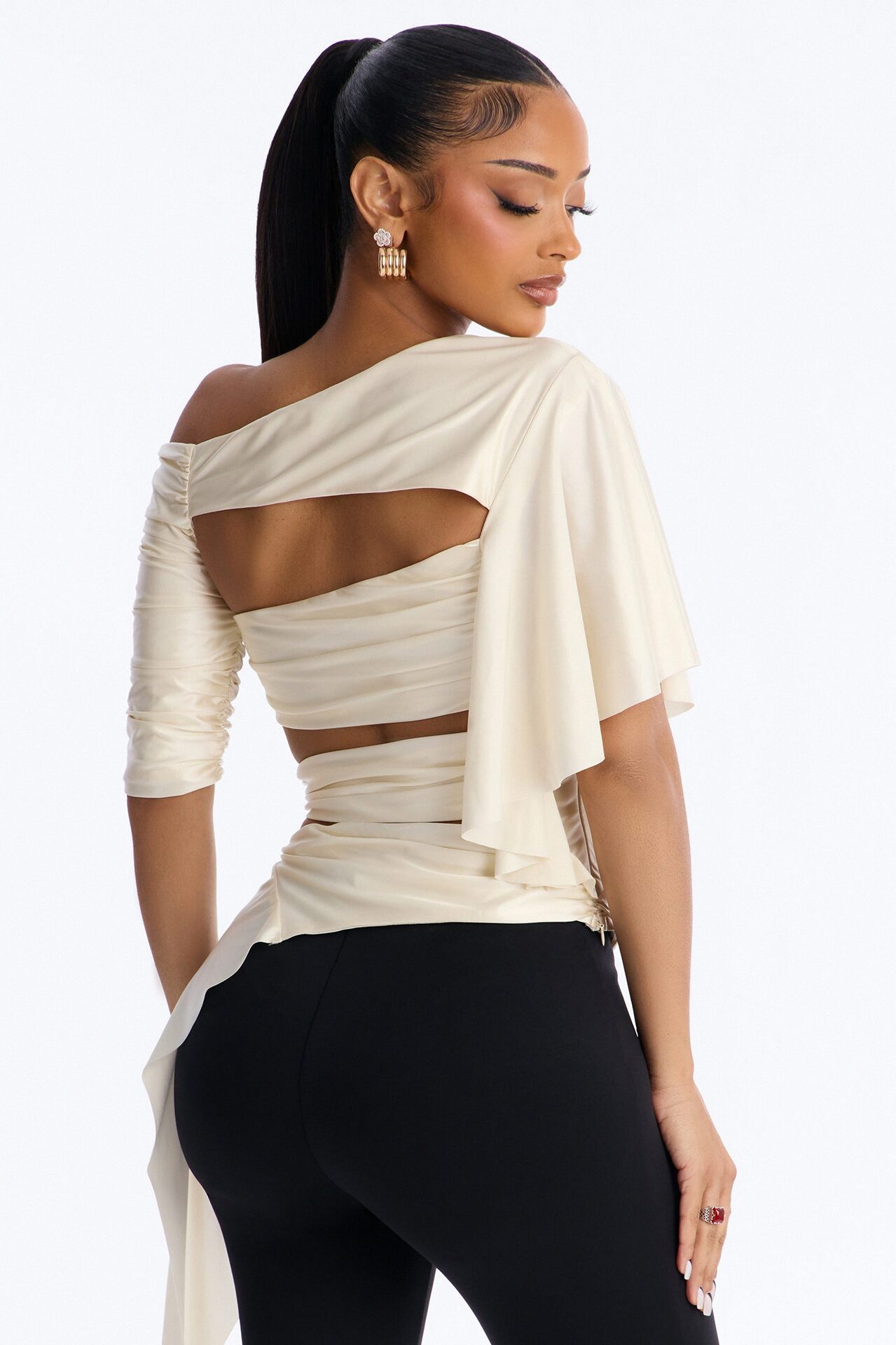 Arabella Off Shoulder Cut Out Short Sleeve top - Cream