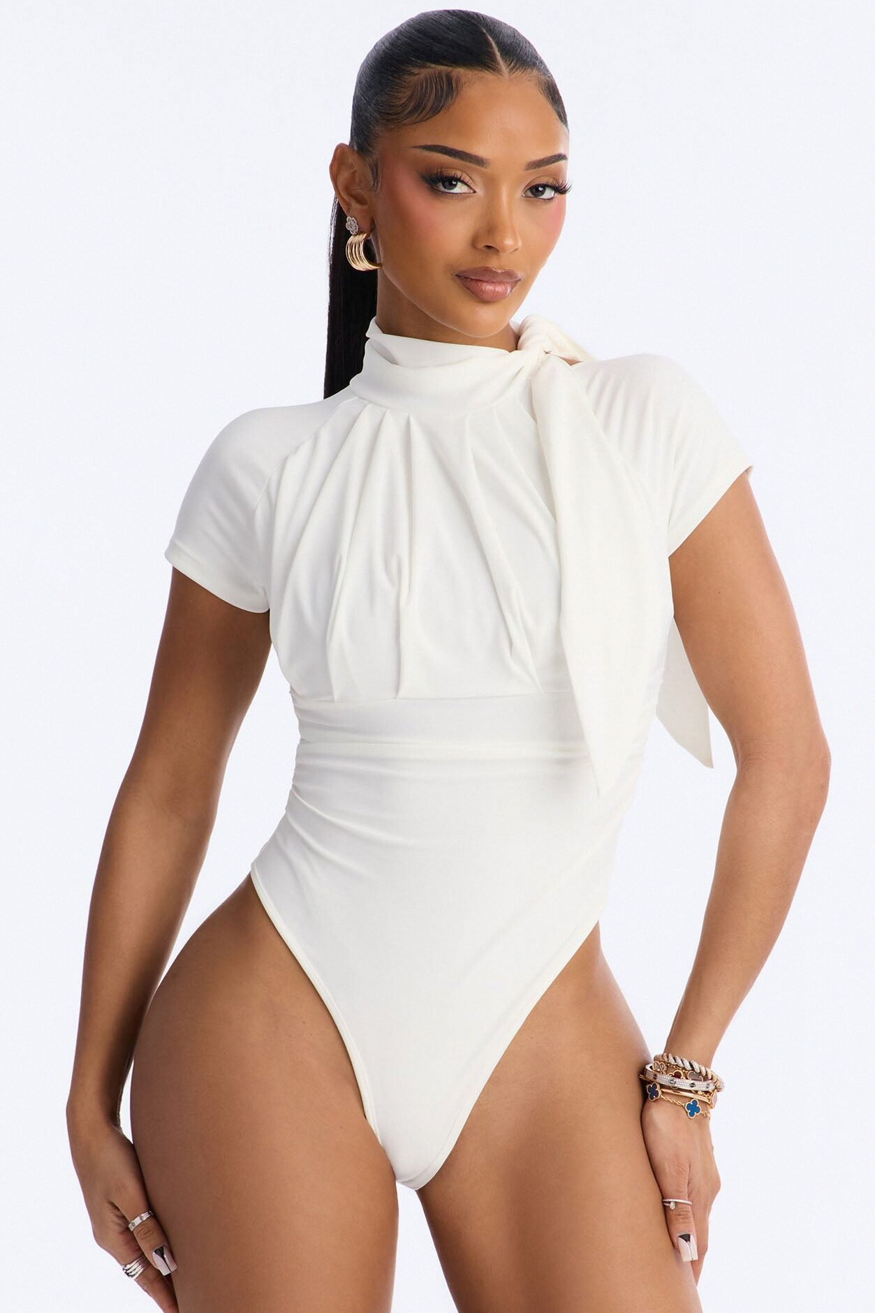 City Dreams Tie Neck Bodysuit - White