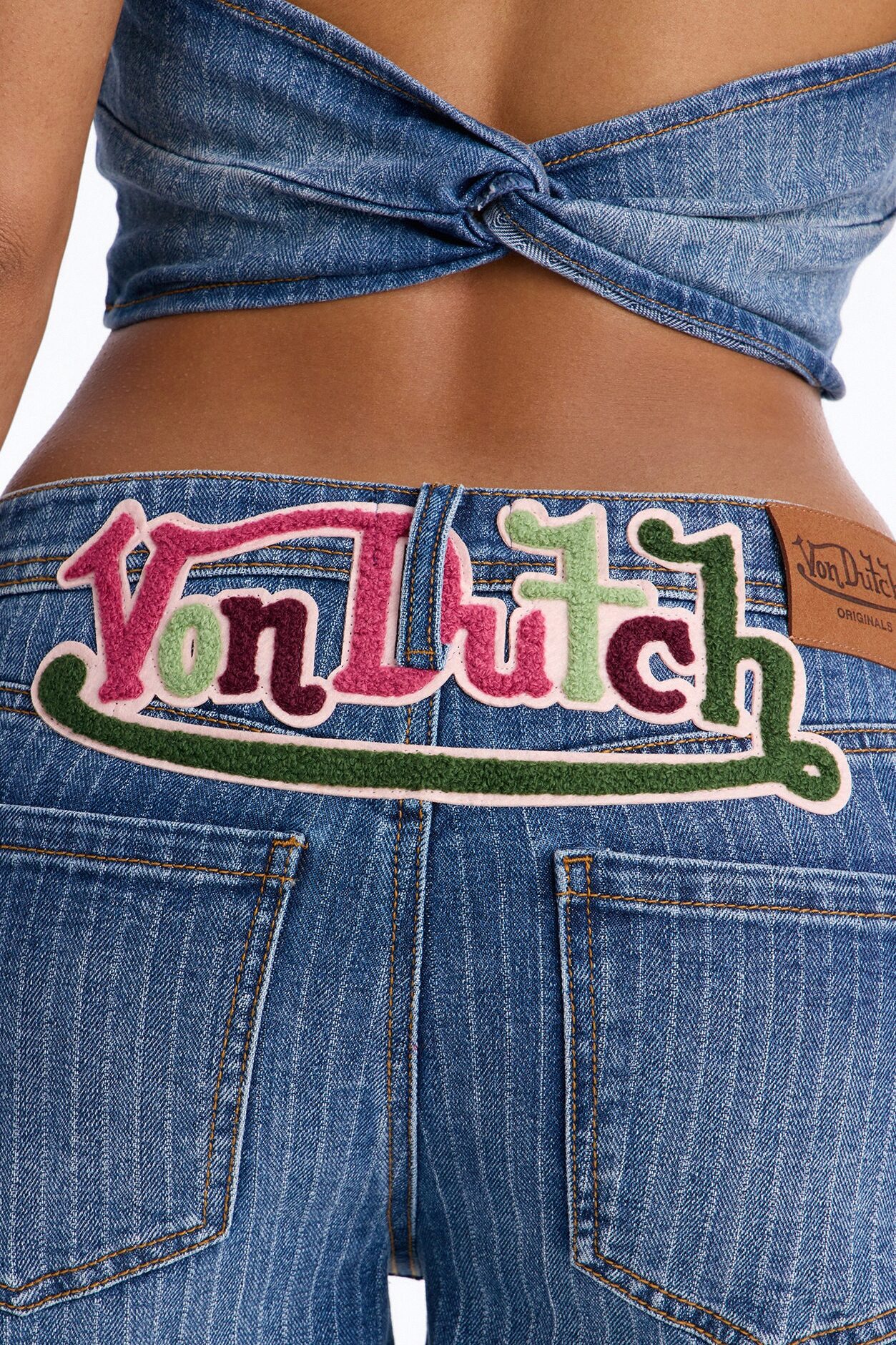 Von Dutch Striped Denim Jorts - Medium Wash