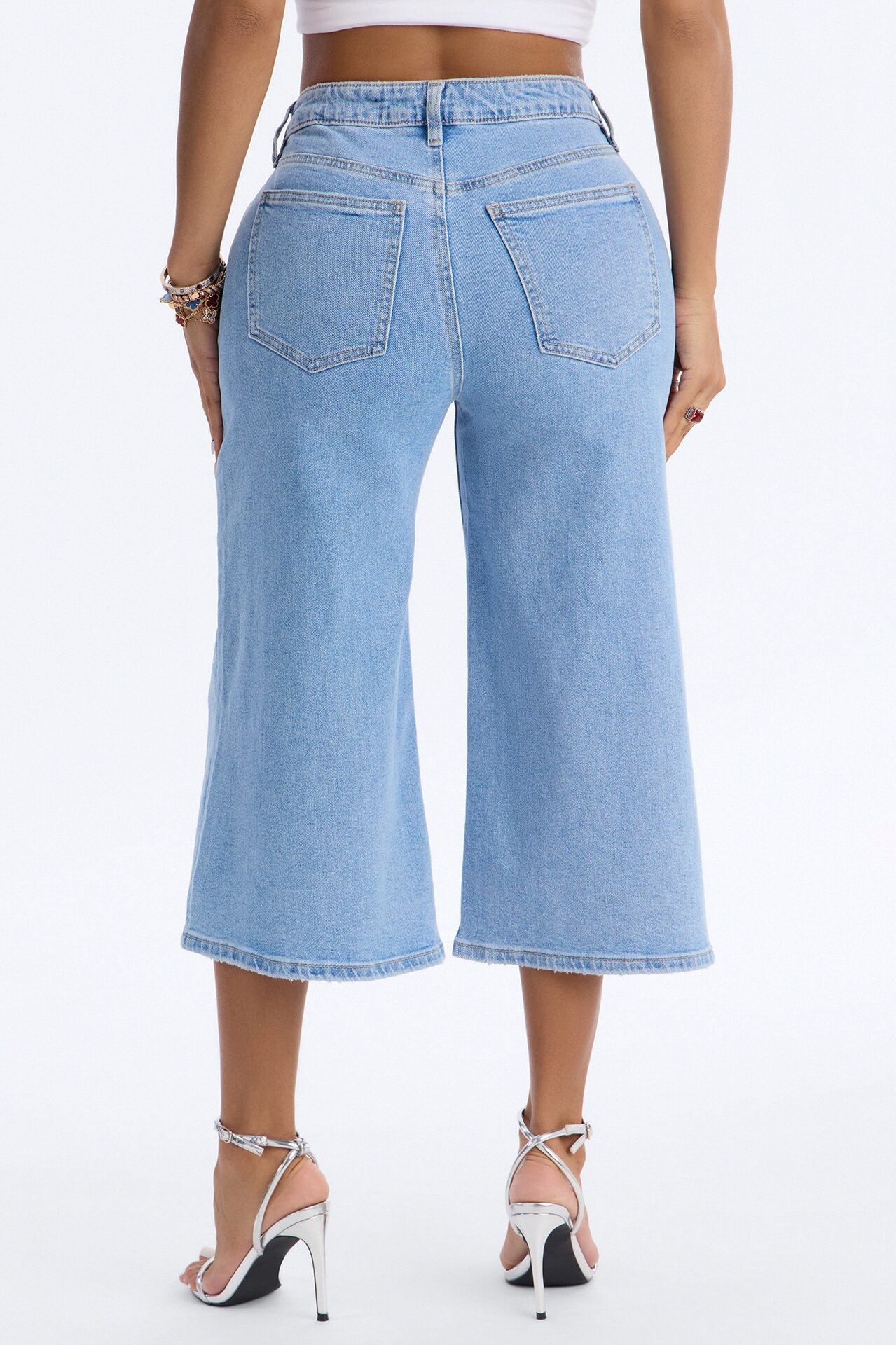 Fancy Pants Embellished Denim Culottes - Light Wash