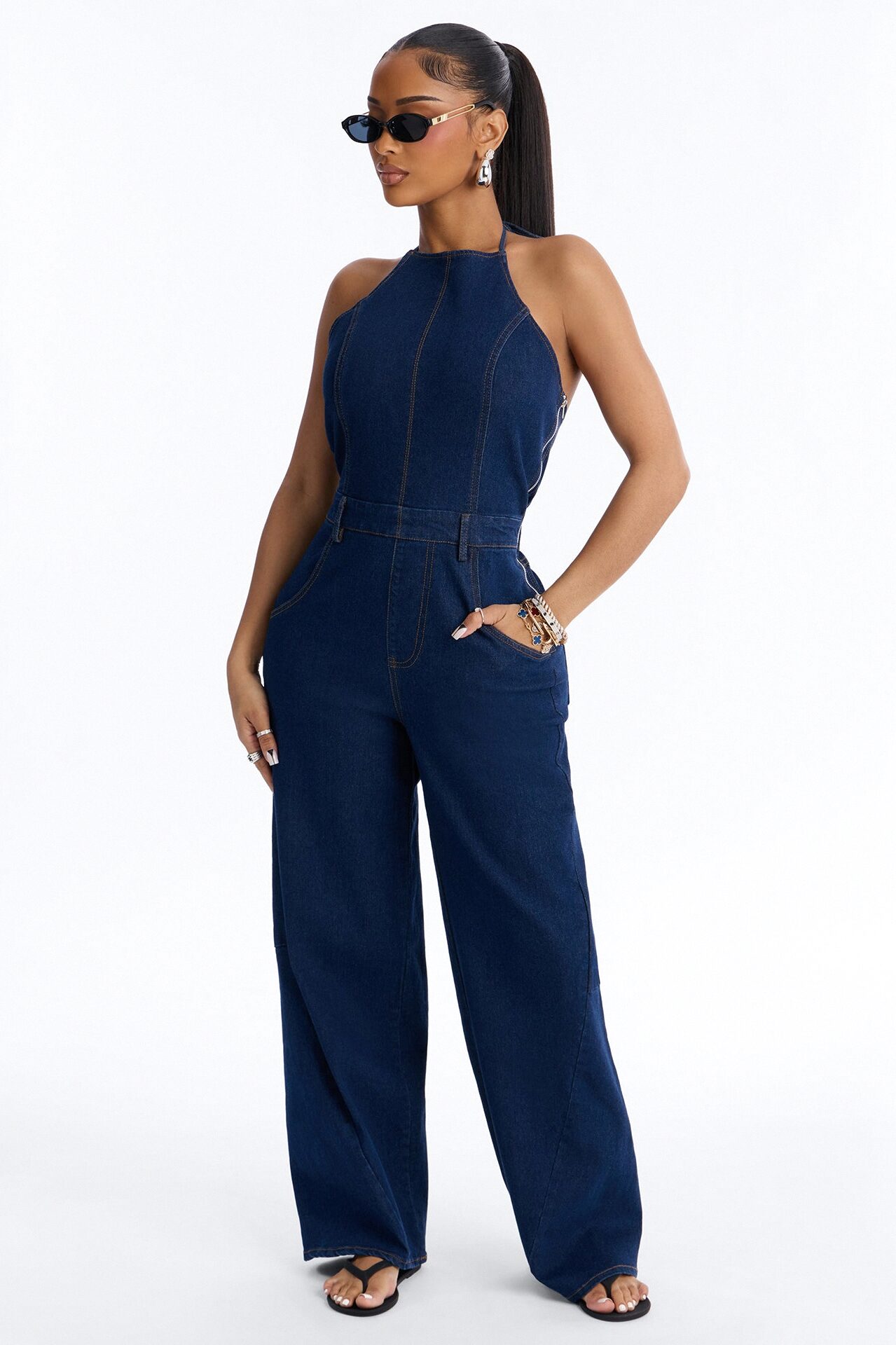 Henna Denim Barrel Leg Jumpsuit - Dark Wash