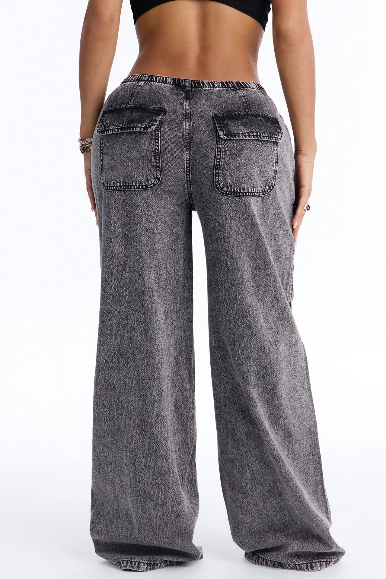 Baeside Tie Waist Wide Leg Jeans - Black Wash