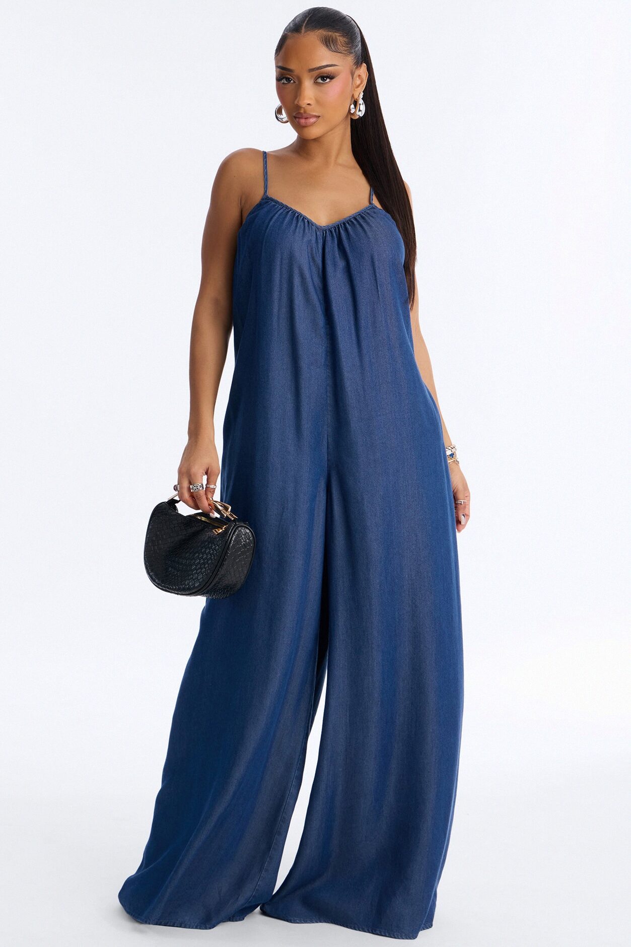 Farmer's Market Strolls Chambray Jumpsuit - Dark Wash