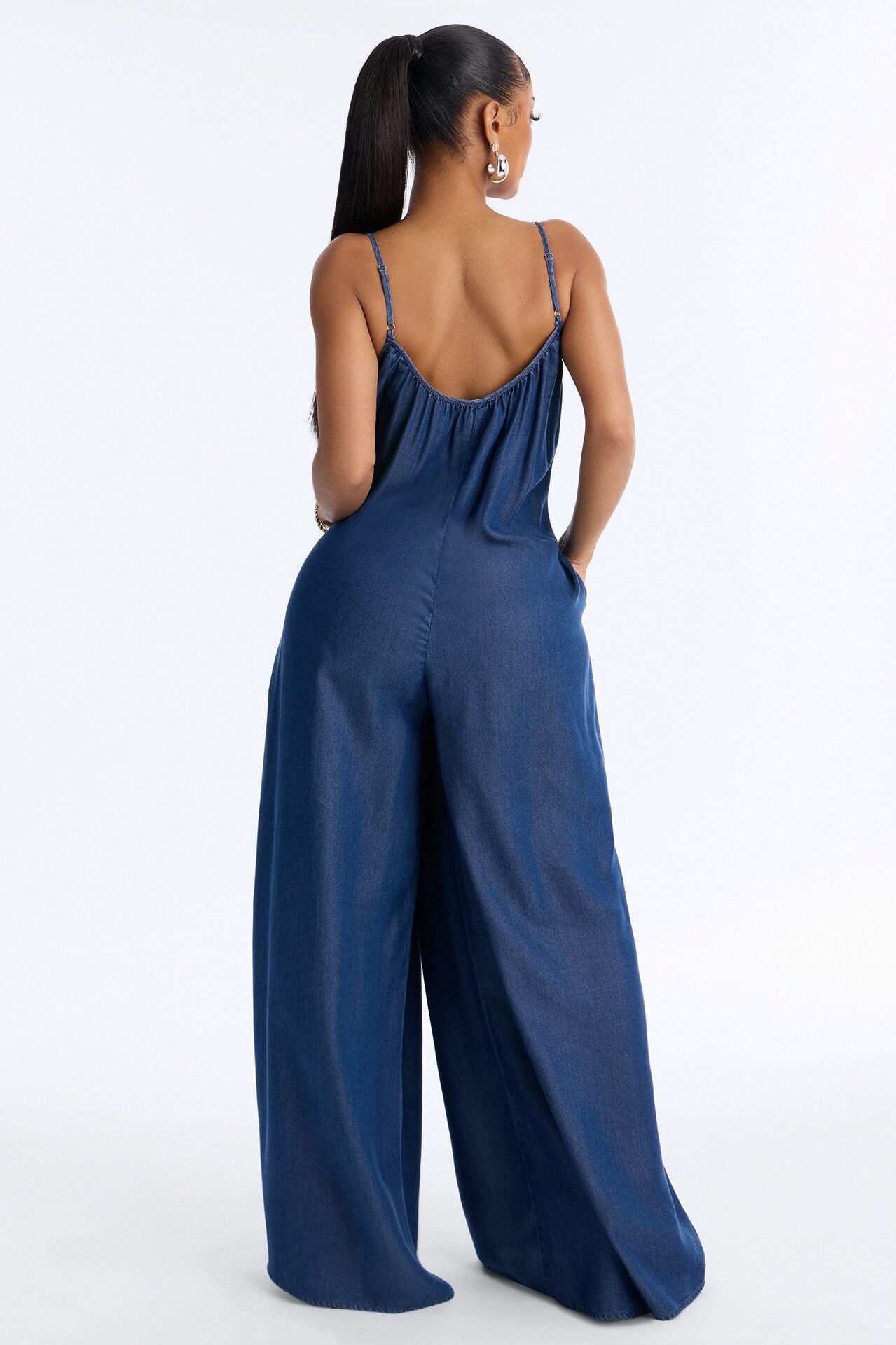 Farmer's Market Strolls Chambray Jumpsuit - Dark Wash