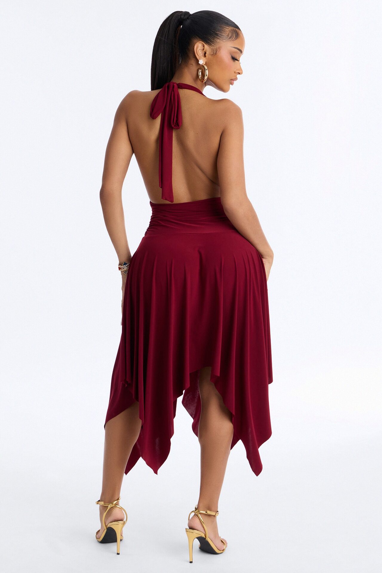 Aubrey Asymmetrical Midi Dress - Wine