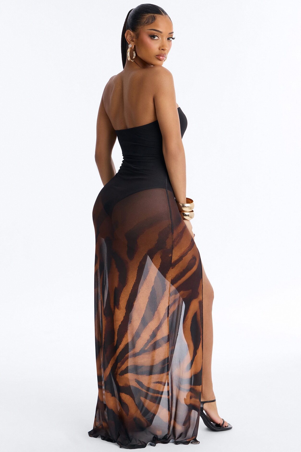 Jordan Animal Print Mesh Maxi Dress - Black/Brown