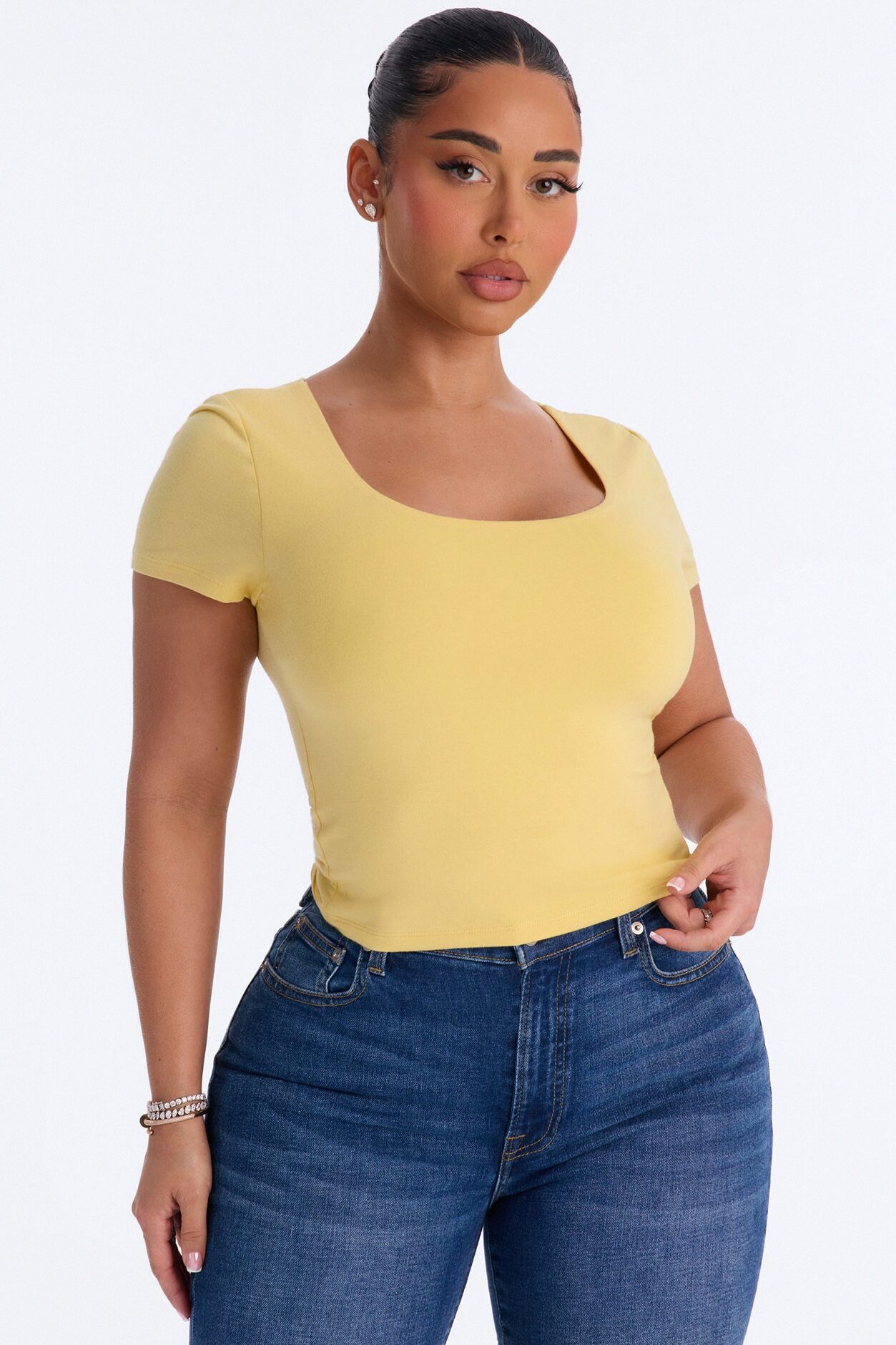 Marissa Double Lined Basic Top - Butter Yellow