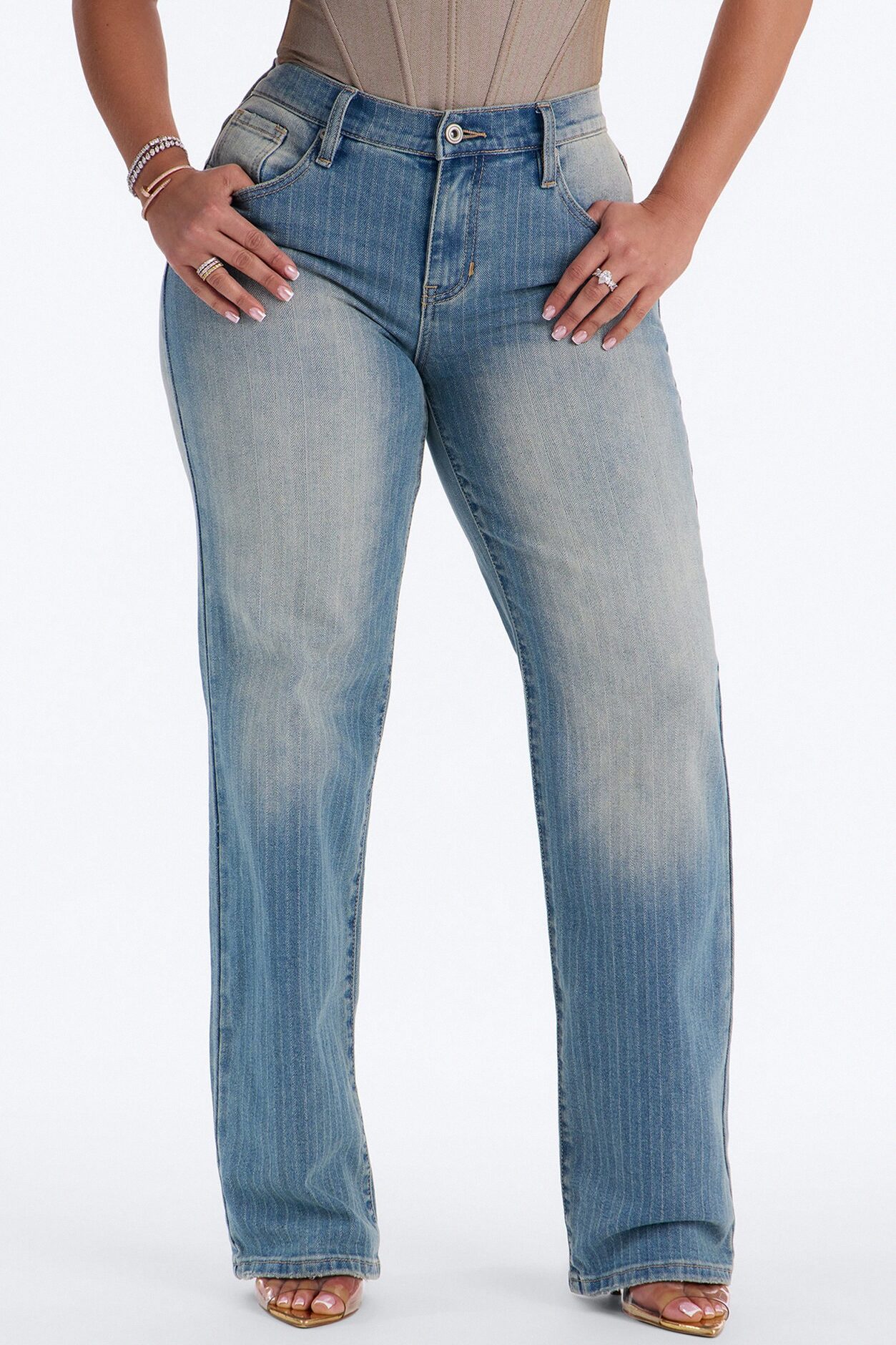Legendary Status Striped Straight Leg Jeans - Medium Wash