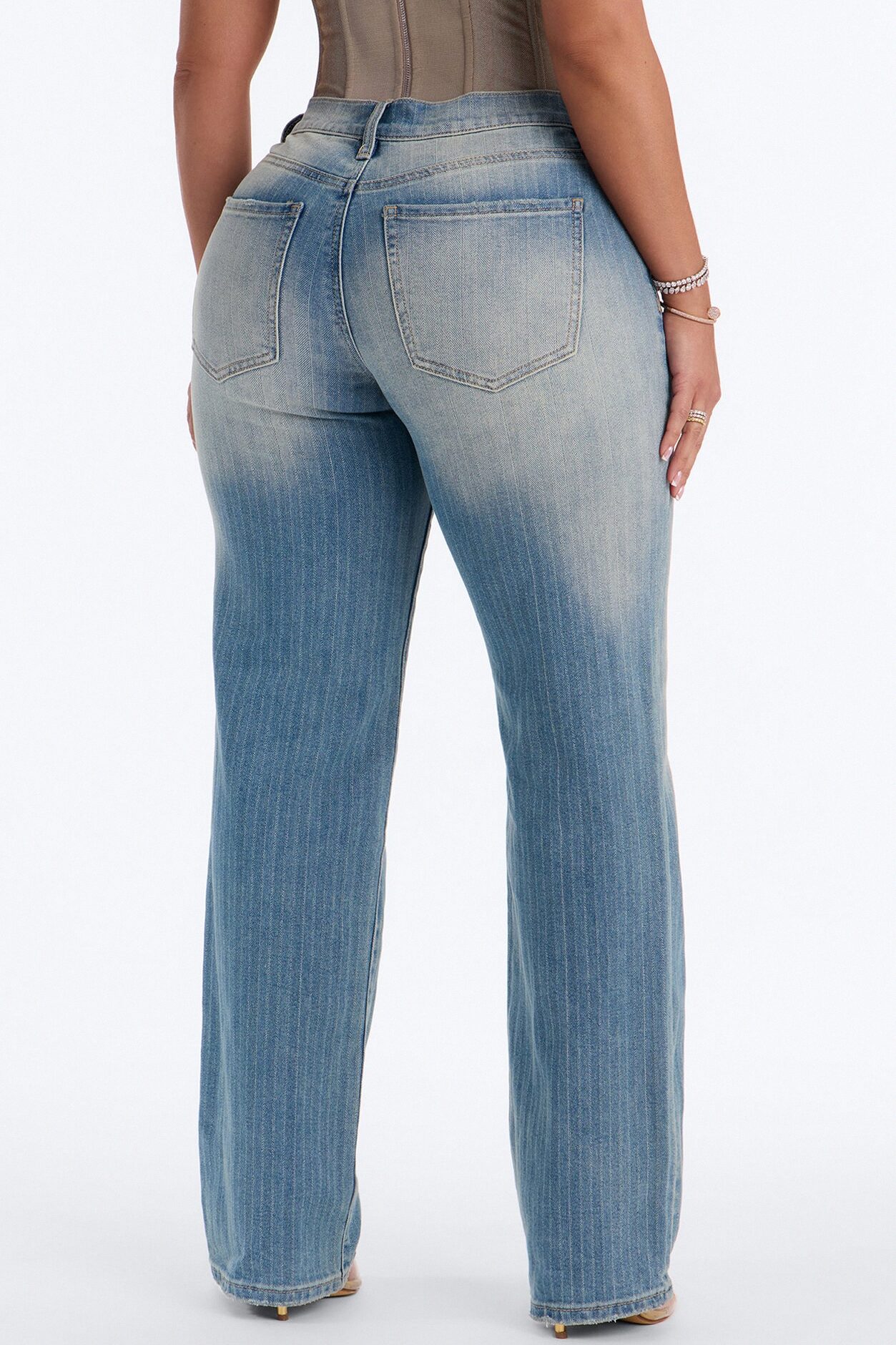 Legendary Status Striped Straight Leg Jeans - Medium Wash