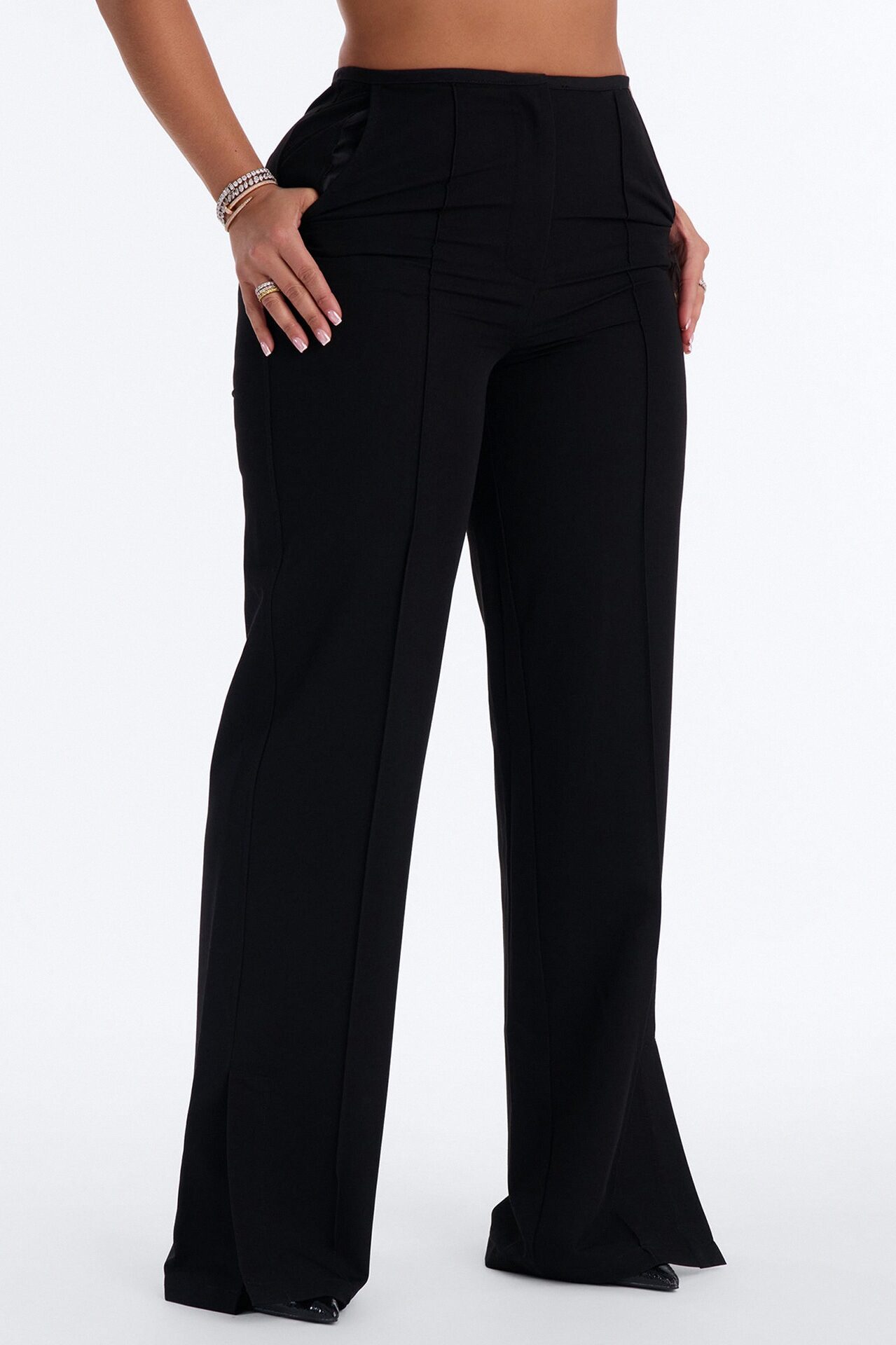 Normani High Rise Straight LegTrouser Pant 33″ - Black