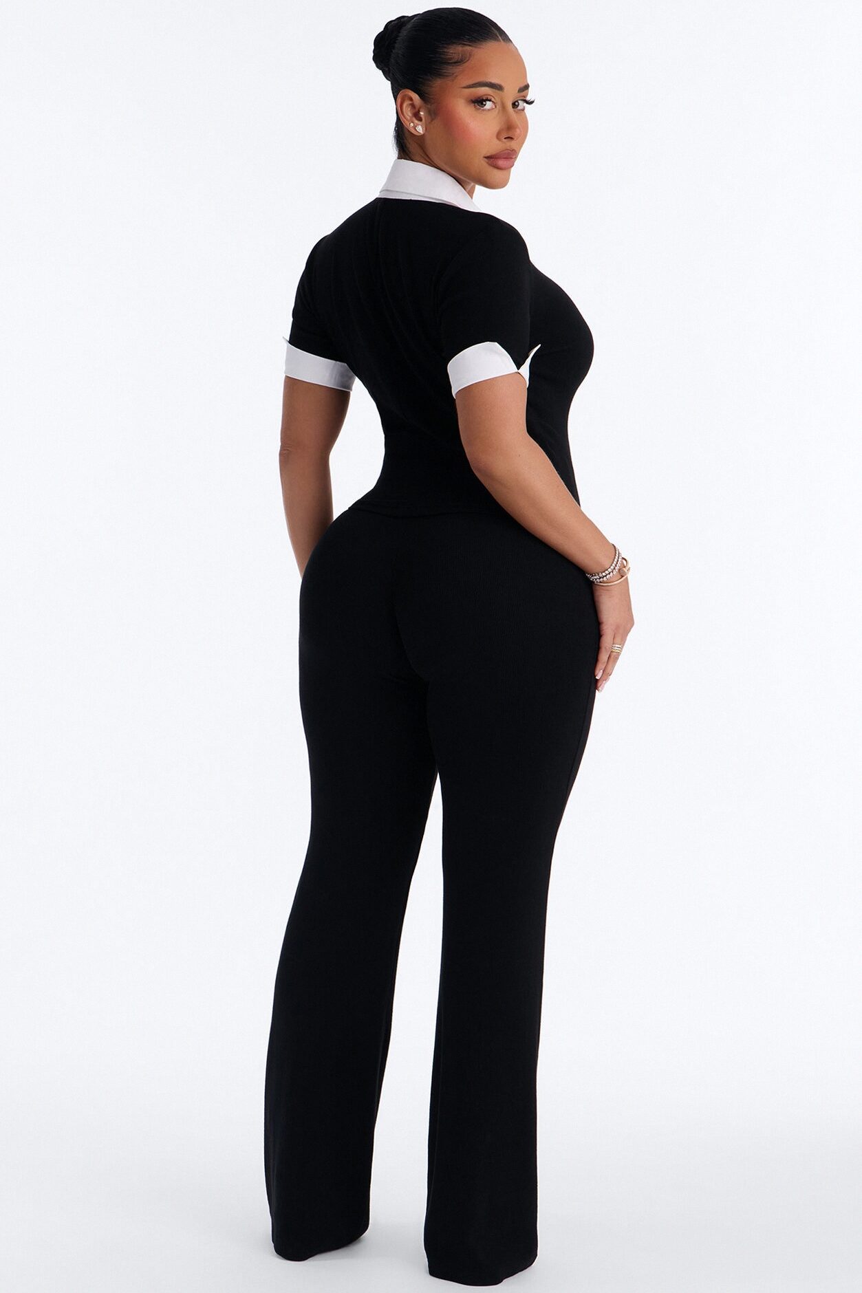 Taylor Short Sleeve Flare Pant Set - Black