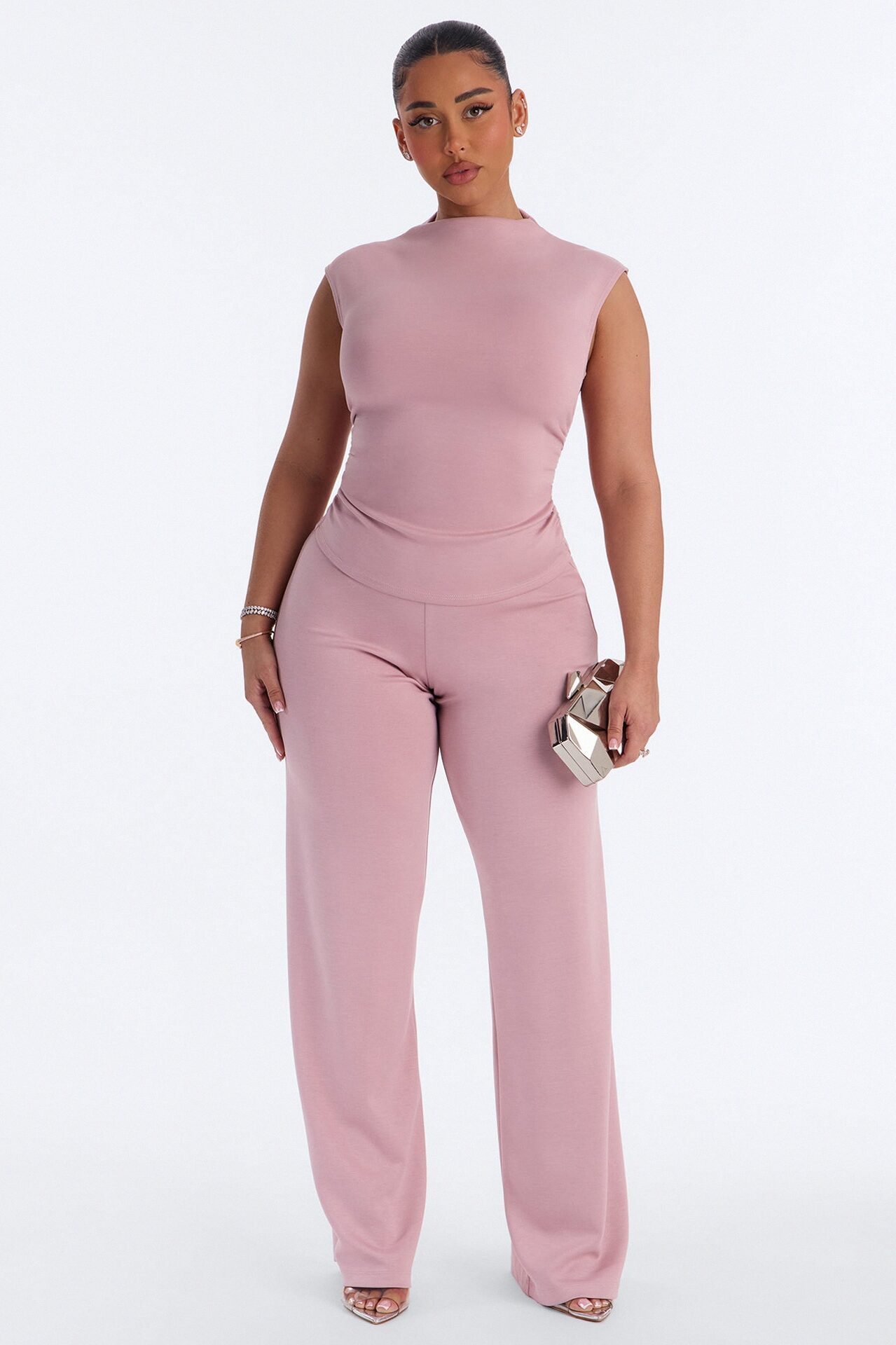 Kiana Sleeveless Mock Neck Pant Set - Mauve