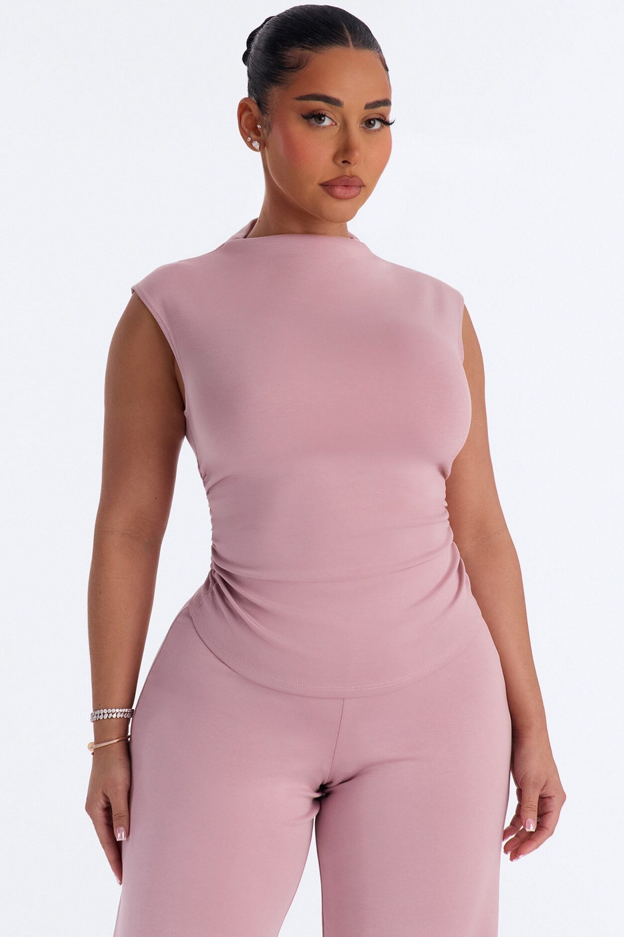 Kiana Sleeveless Mock Neck Pant Set - Mauve