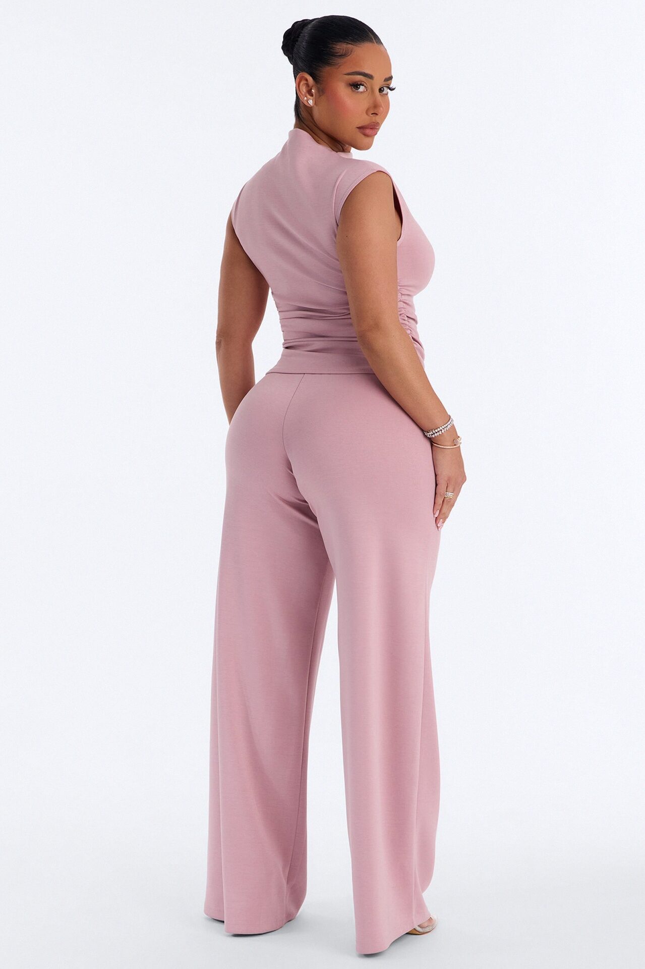 Kiana Sleeveless Mock Neck Pant Set - Mauve