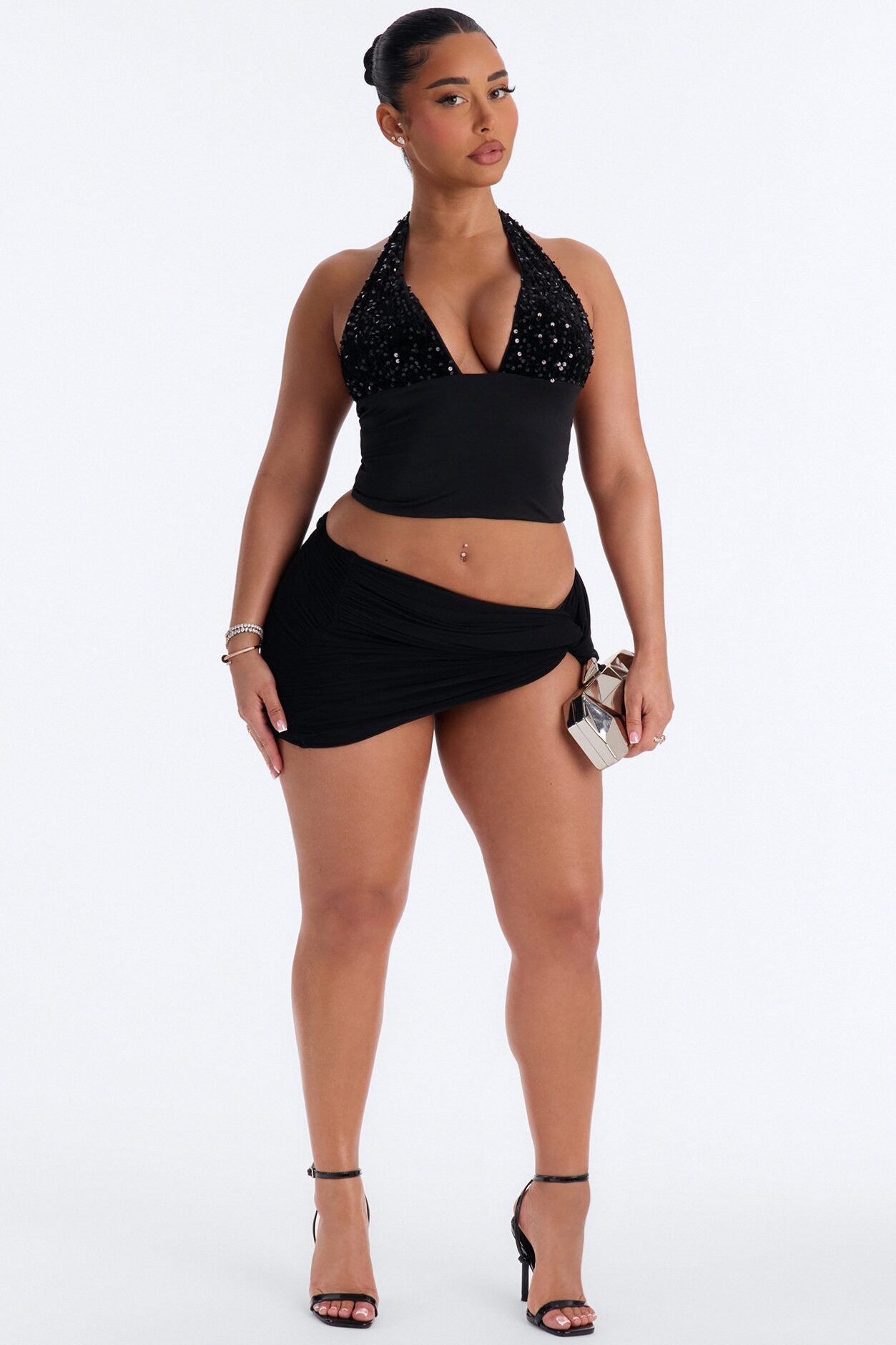 Merida Sequin Halter Top - Black
