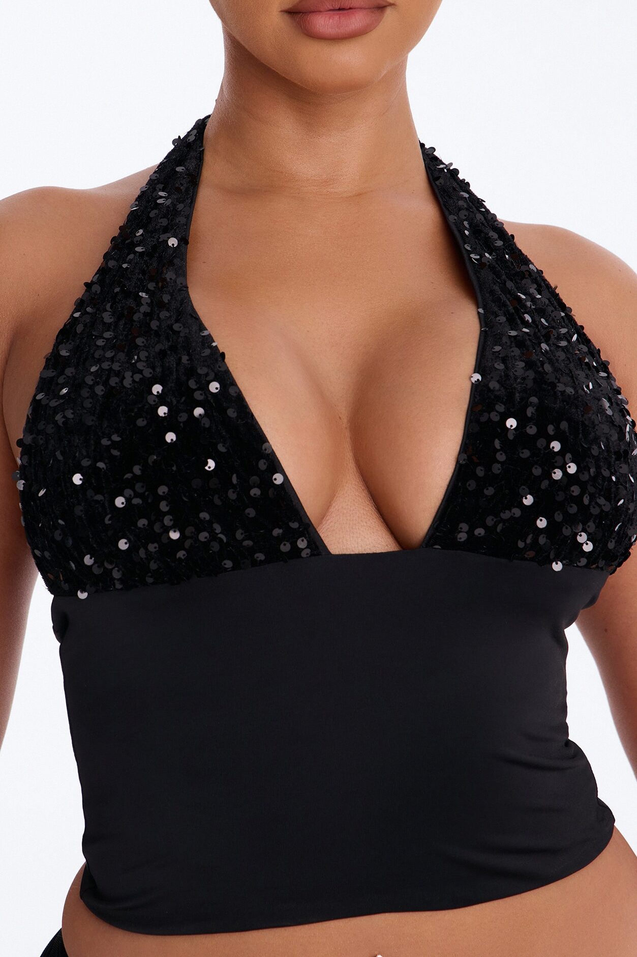 Merida Sequin Halter Top - Black