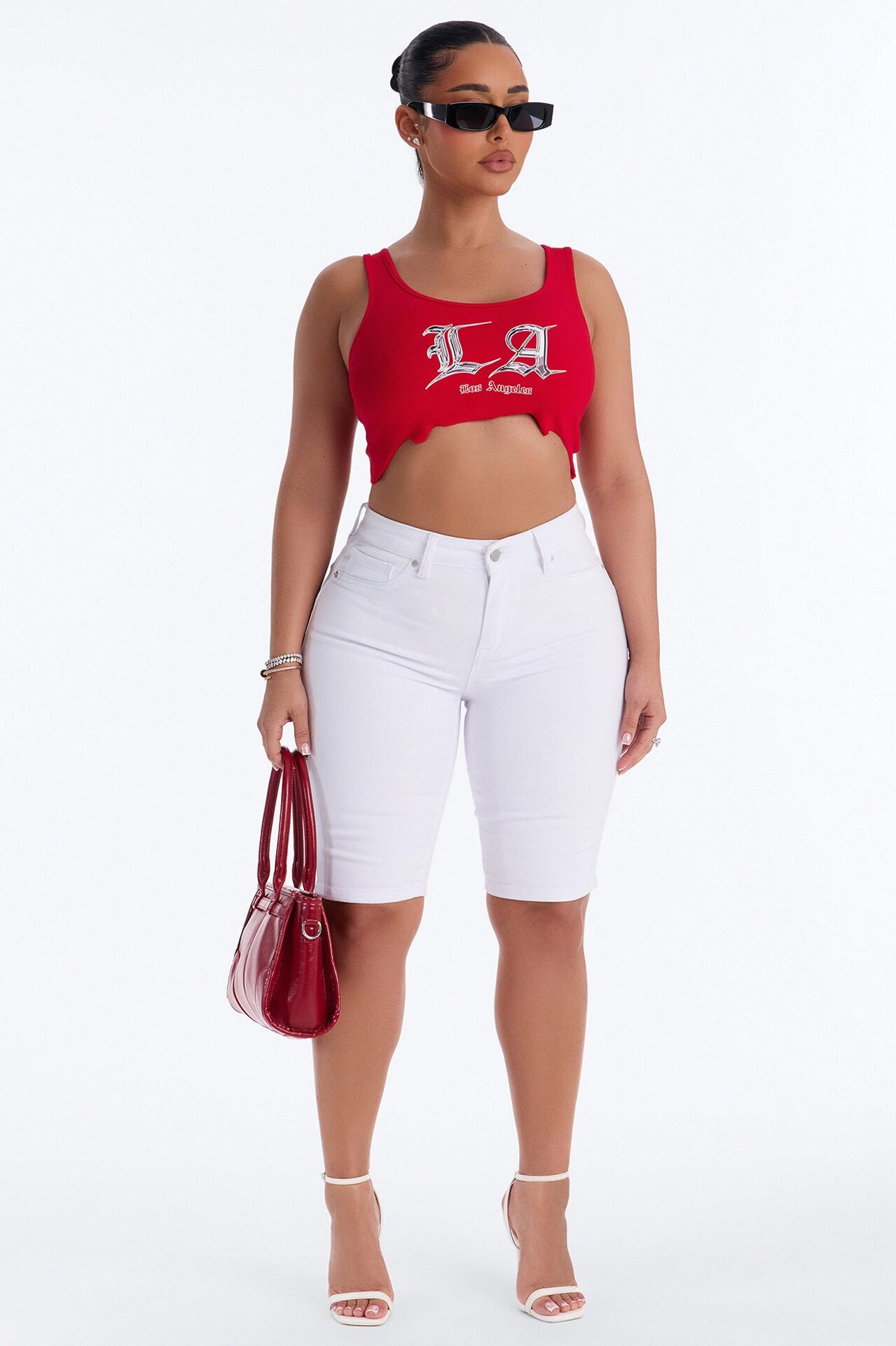 Tulsa Booty Lifting High Rise Stretch Denim Bermuda Shorts - White