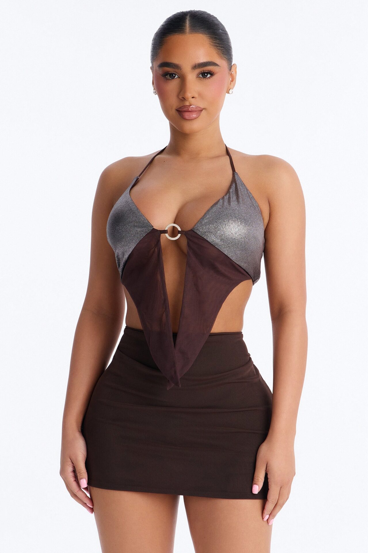 Sahara Days Hardware Halter Top - Brown/combo