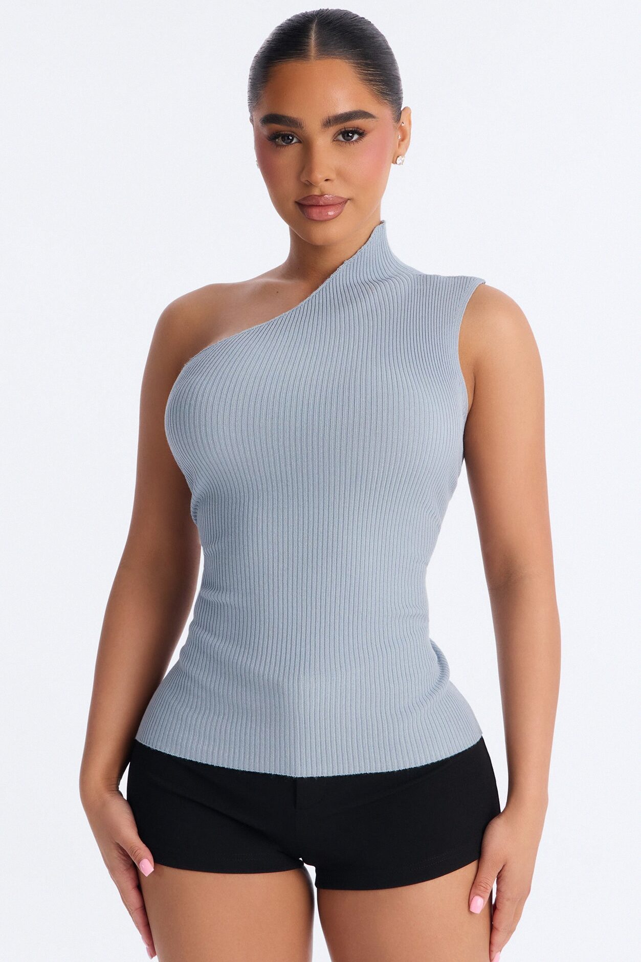 Not So Ordinary One Shoulder Sweater Top - Light Blue