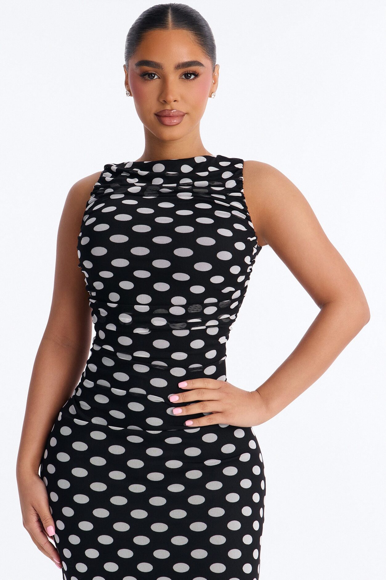 Rylee Polka Dot Mesh Maxi Dress - Black/White