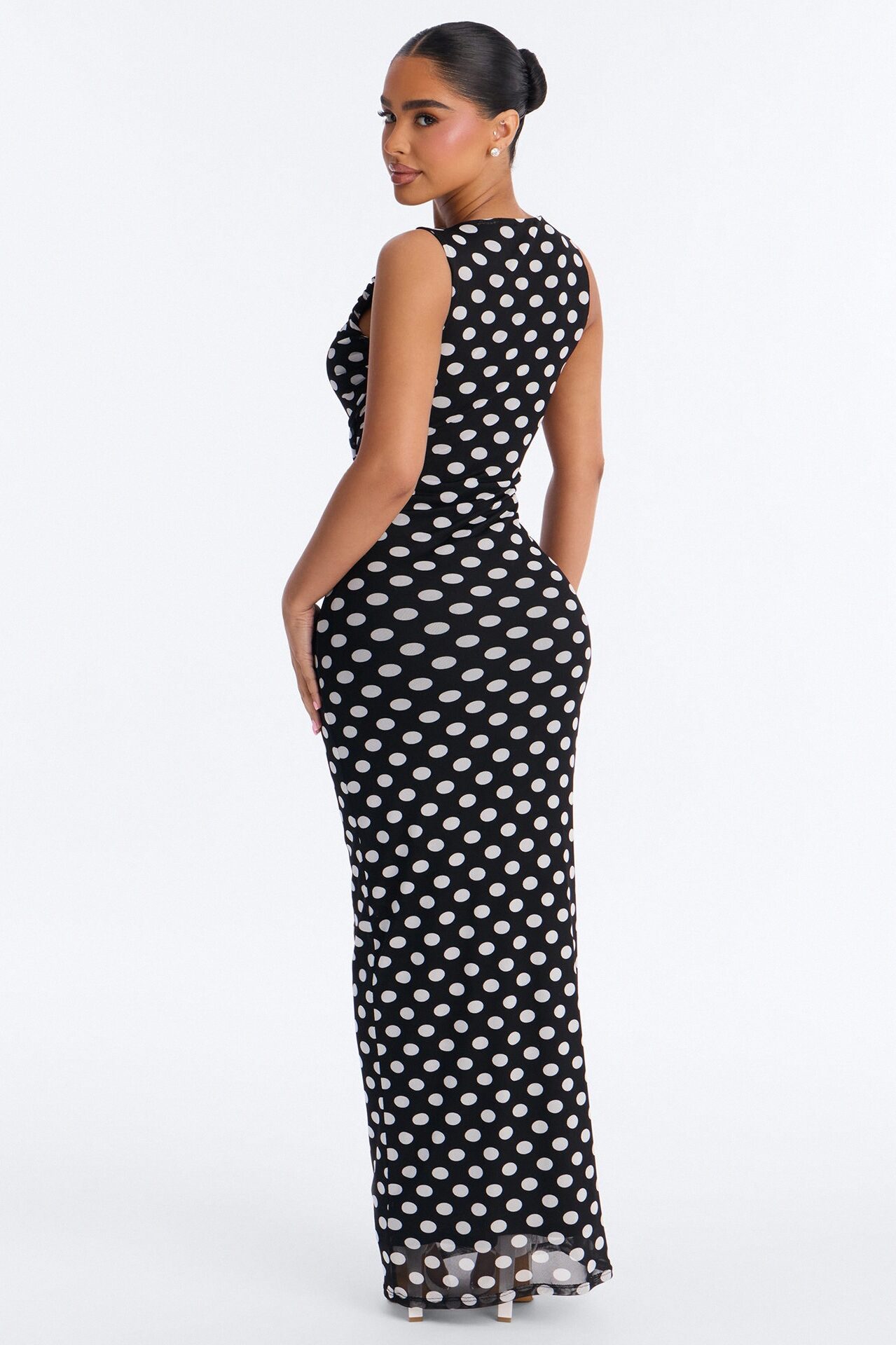 Rylee Polka Dot Mesh Maxi Dress - Black/White