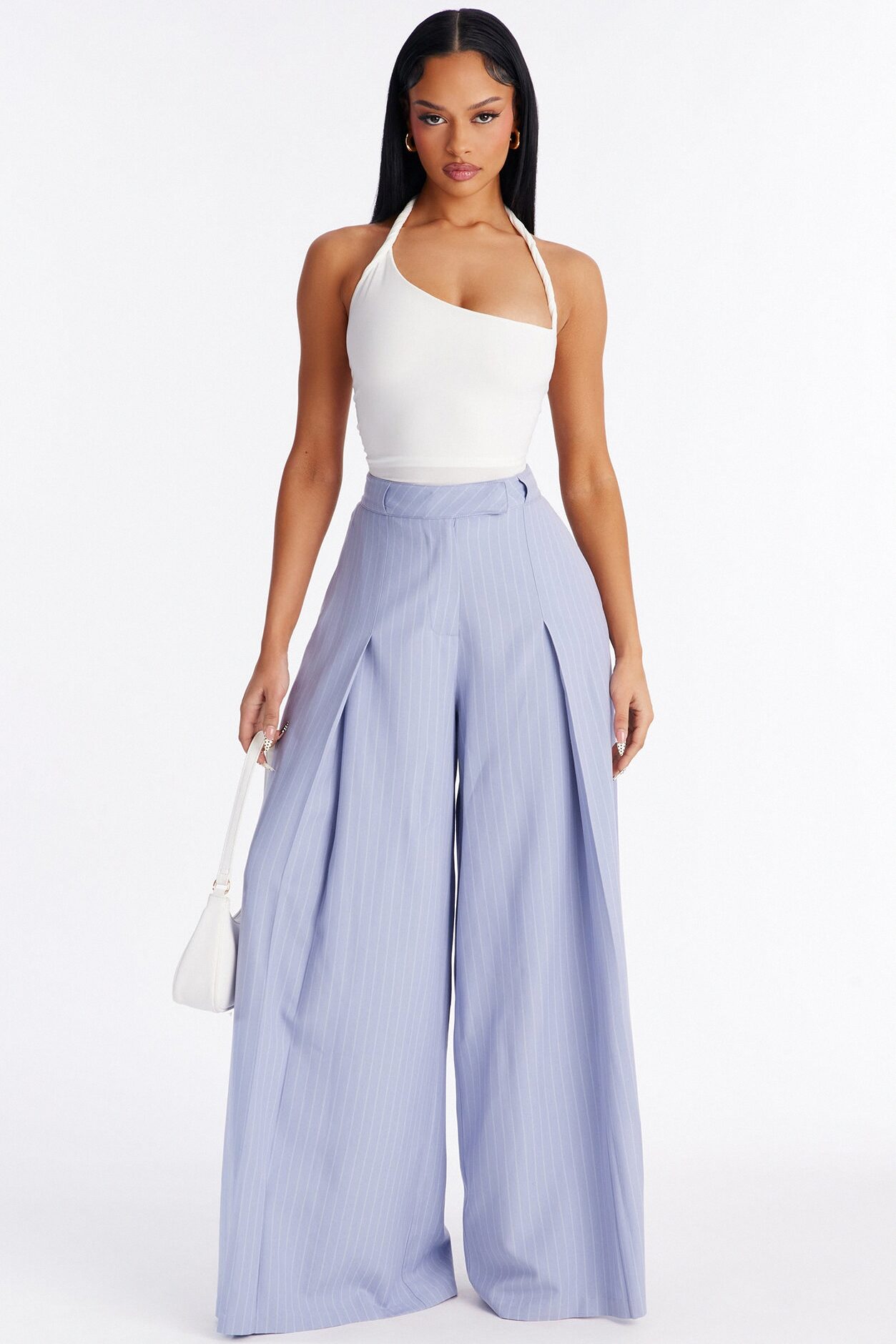Maddy Asymmetrical Twist Ruched Halter Top - White