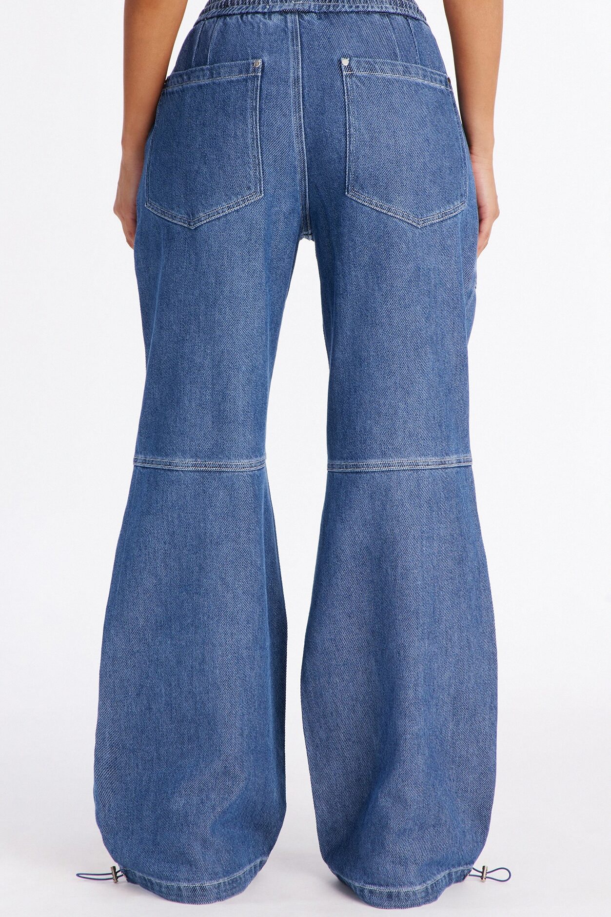Flying Solo Drapey Tie Waist Jogger Jeans - Medium Wash
