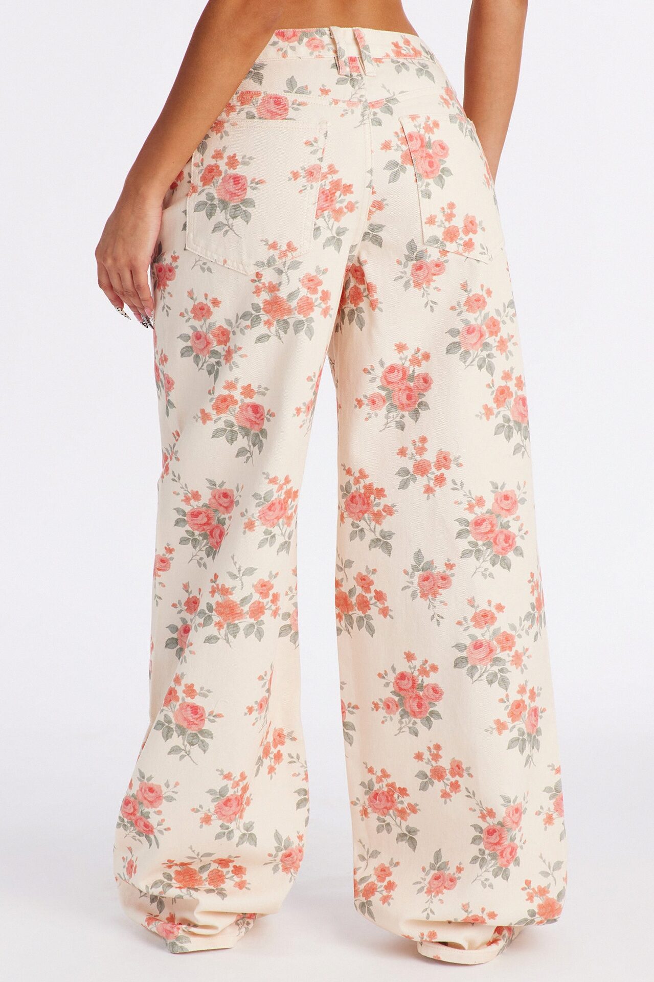 Tea Time Floral Wide Leg Jeans - Cream/combo