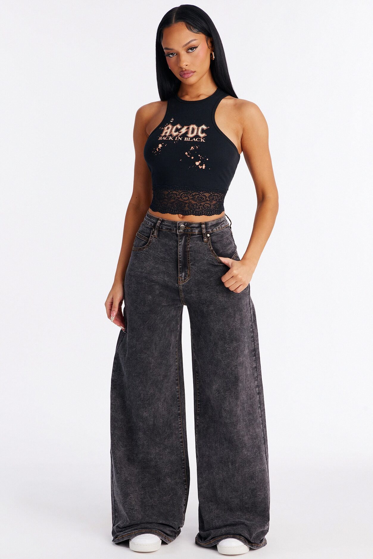 Good Ol Days Wide Leg Jeans - Black Wash
