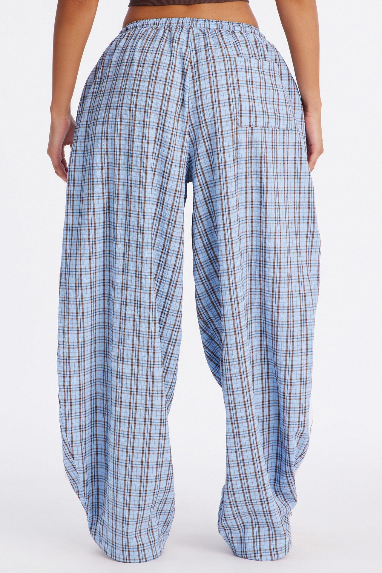 Kori Mid Rise Plaid Wide Leg Pant 31″ - Blue/combo