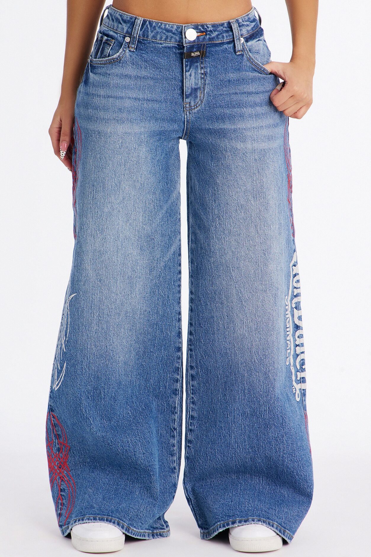 Von Dutch Tattoo Wide Leg Jeans - Medium Wash