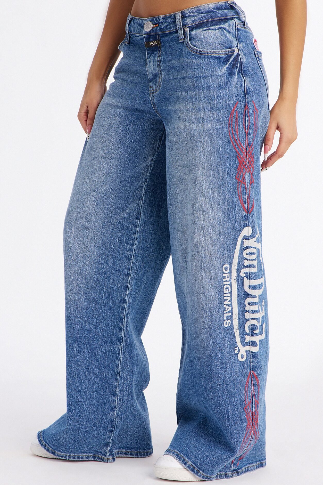Von Dutch Tattoo Wide Leg Jeans - Medium Wash